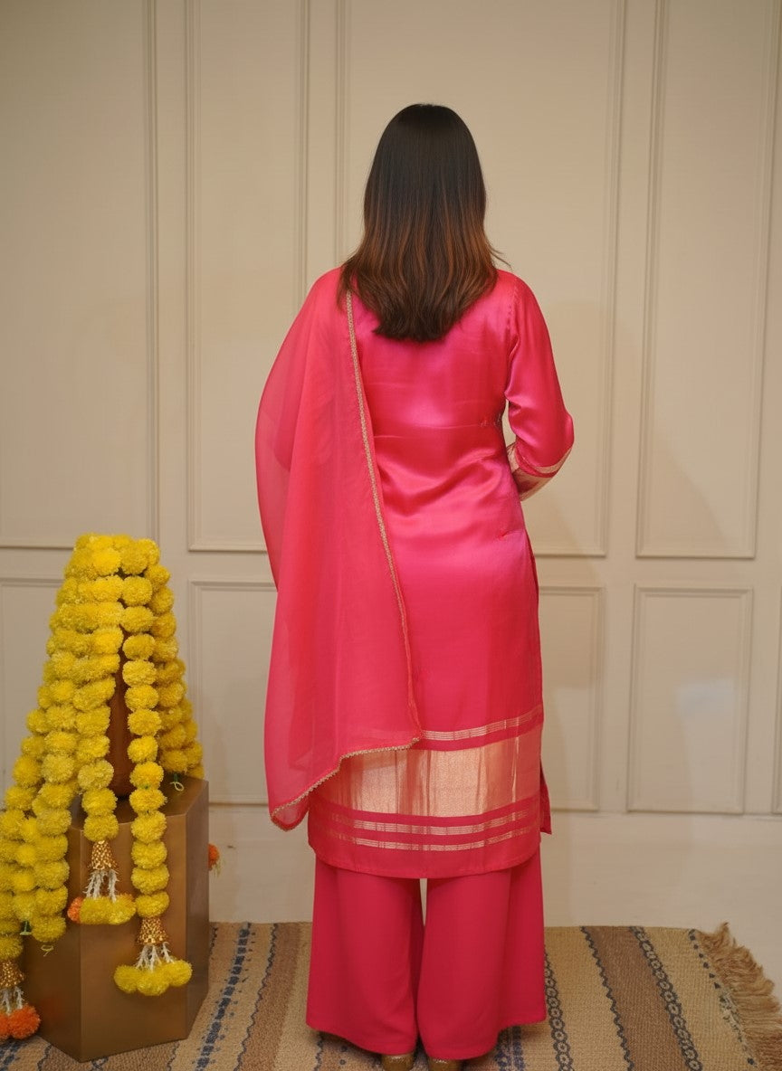 Zaierra Pink Embroidered Viscose Kurta Set with Pant and Dupatta