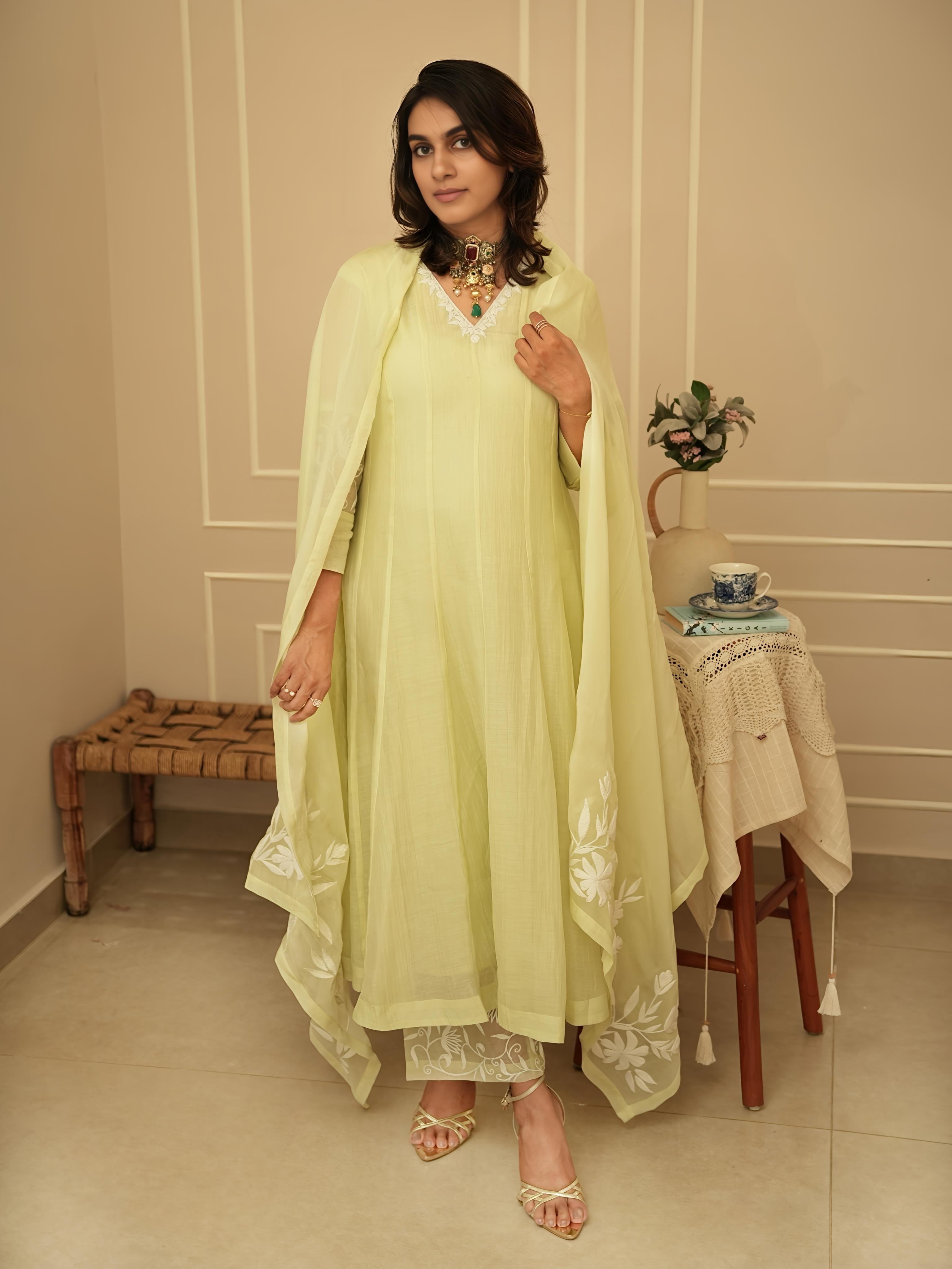 Lime Green Anarkali Suit Set