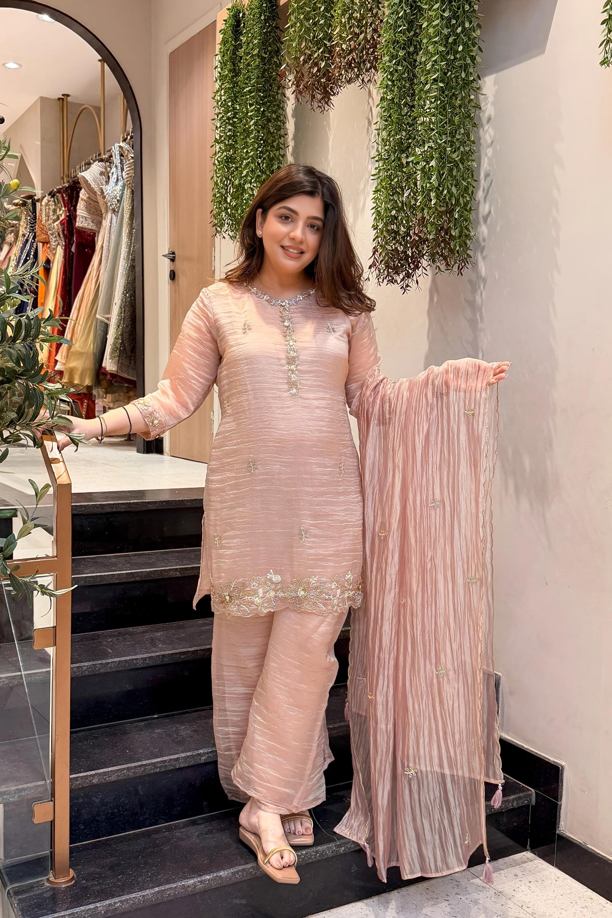 Rose Gold Hand Embroidered Suit Set