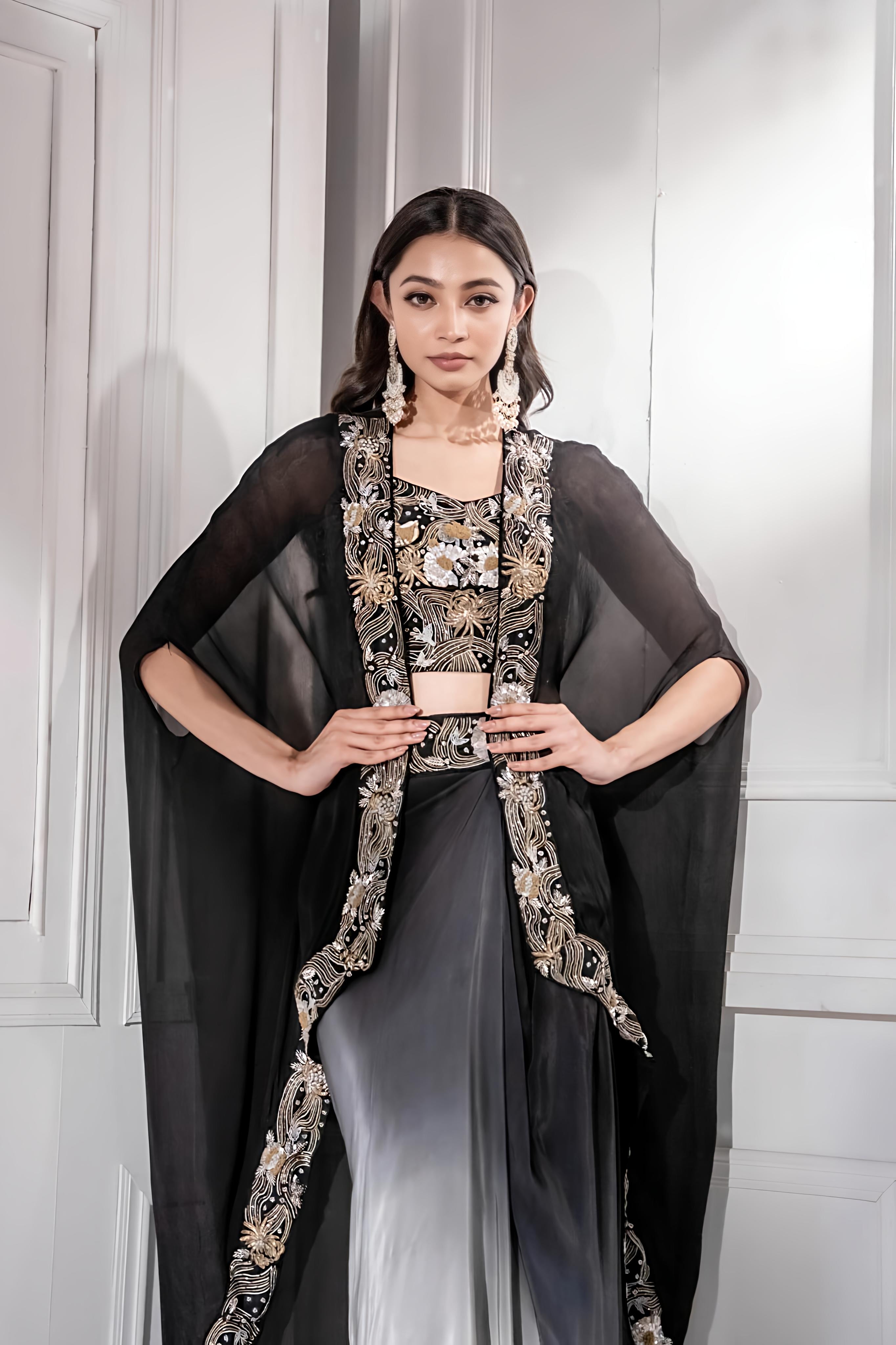 Black Ombre Cape Set
