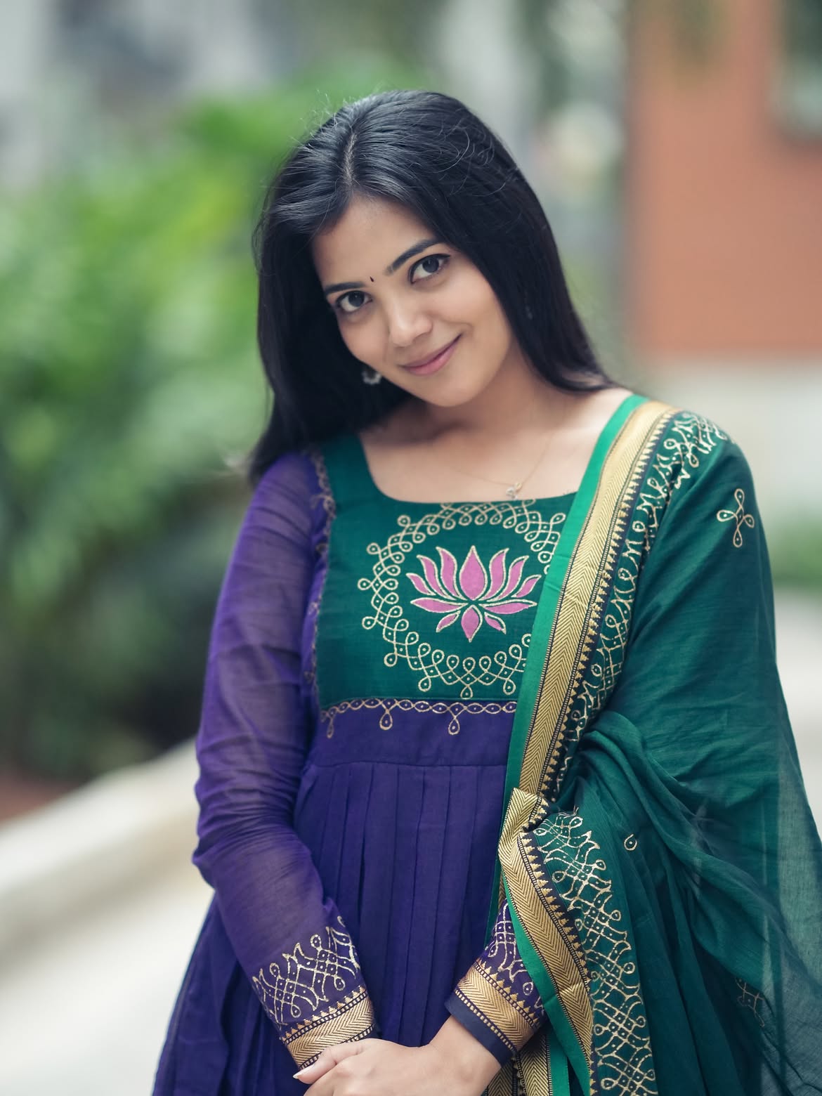 Deep Blue Emerald Green Flared Anarkali Suit Set