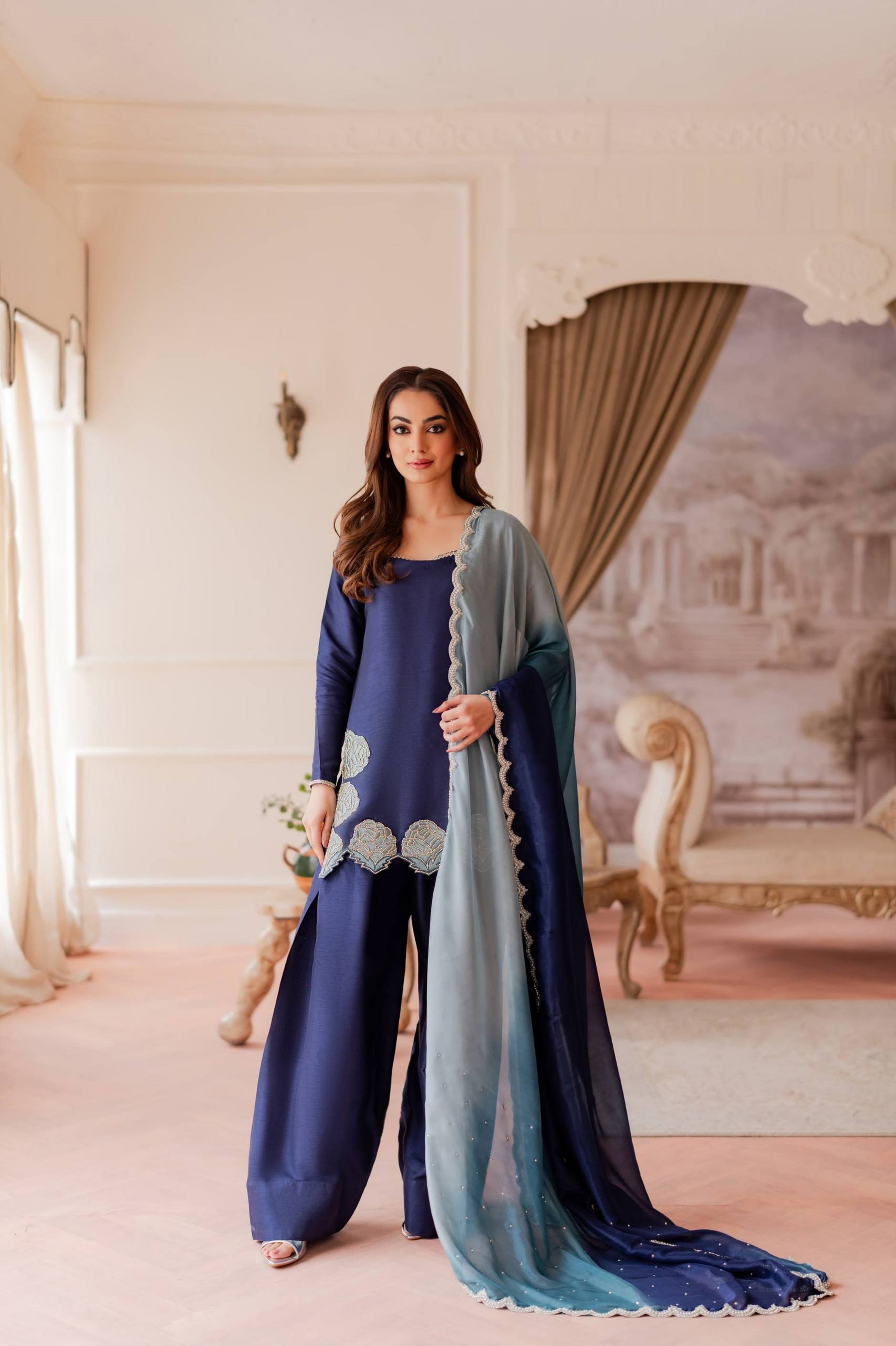 Aqua Blue Bold And Breathtaking Zari Embroidery Suit
