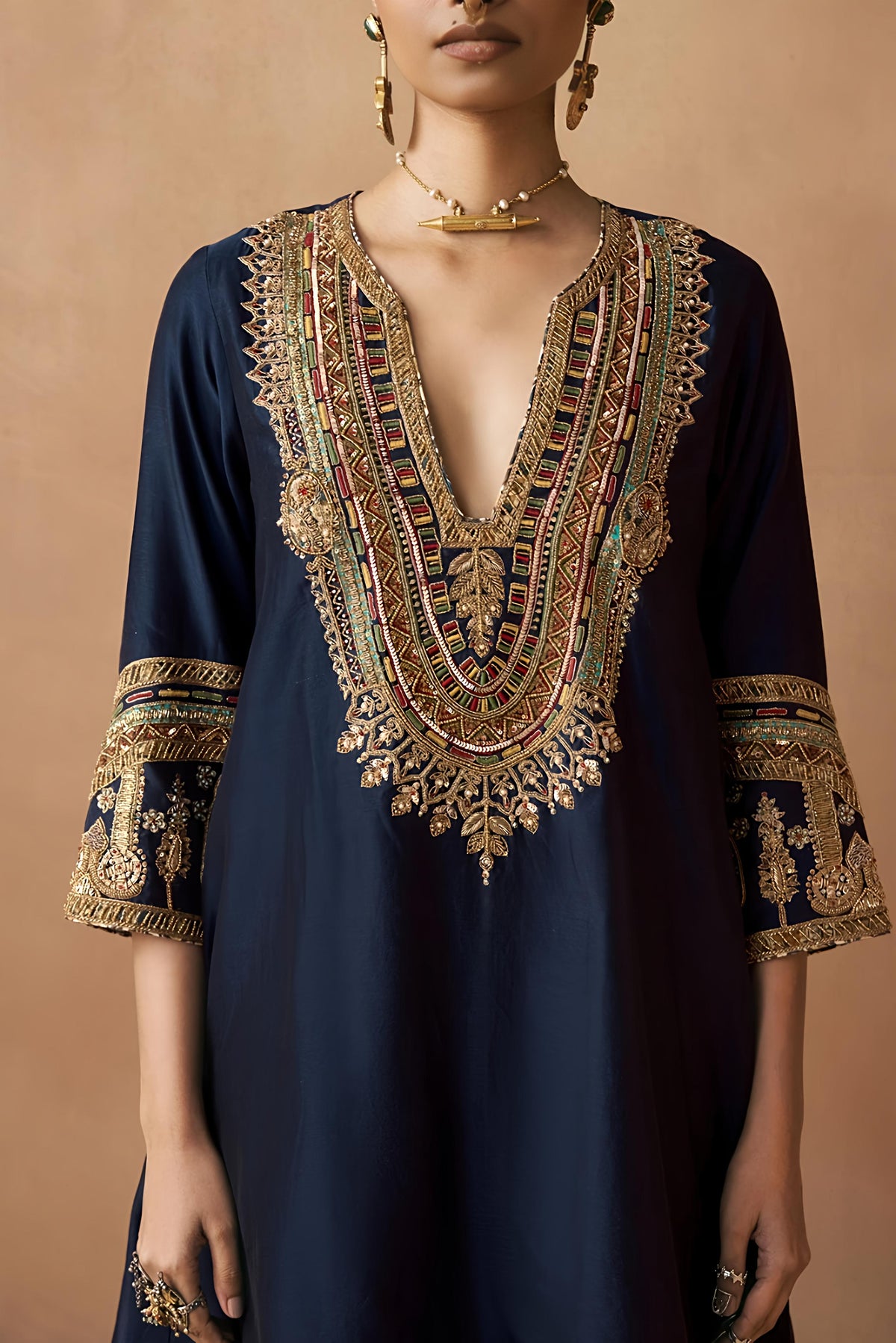 Navy Blue Roman Silk Salwar Suit