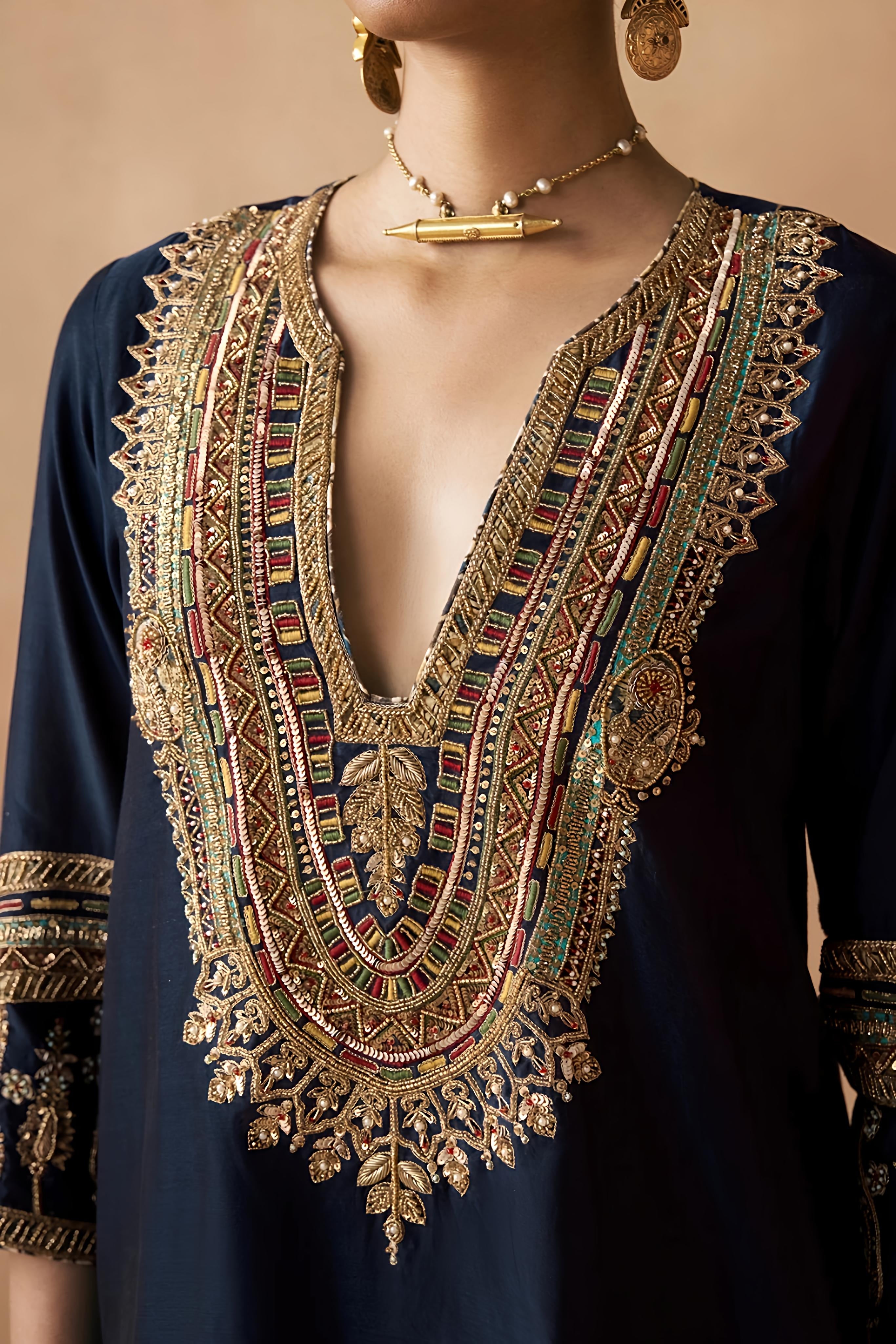 Navy Blue Roman Silk Salwar Suit