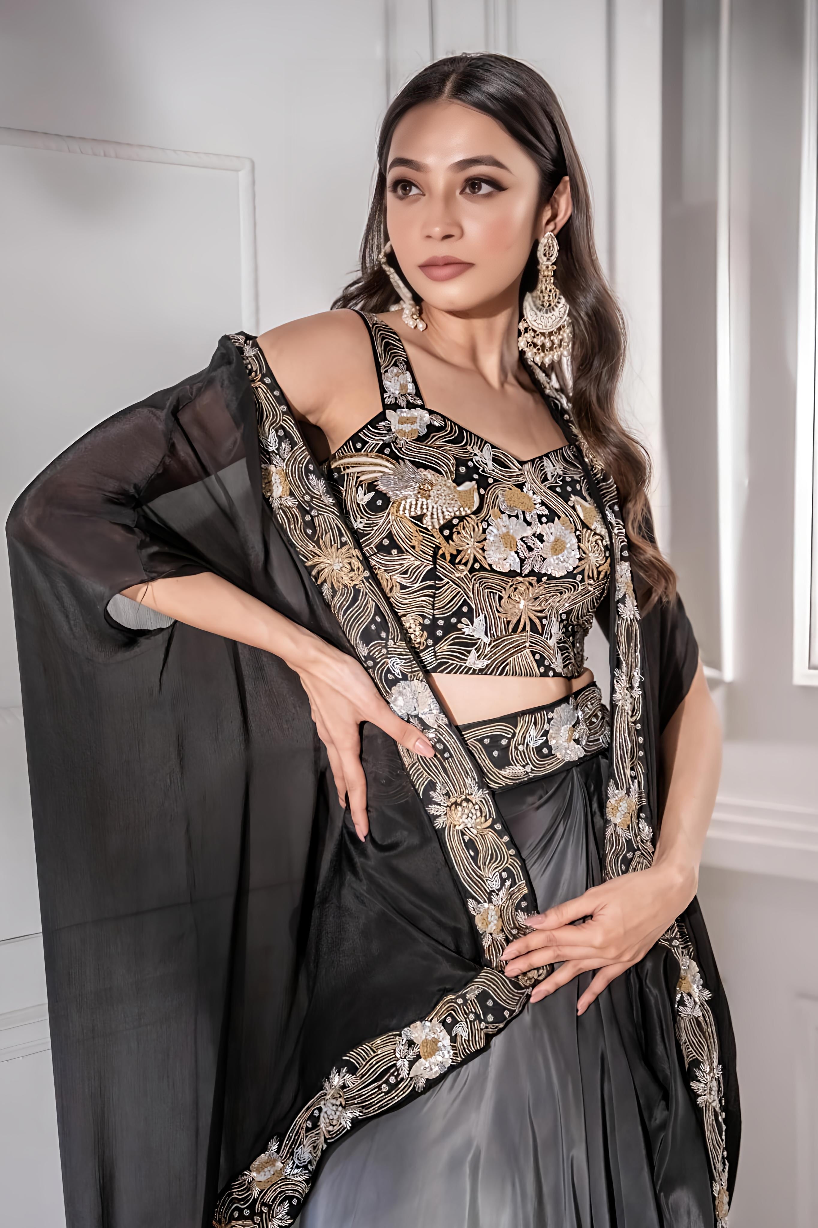 Black Ombre Cape Set