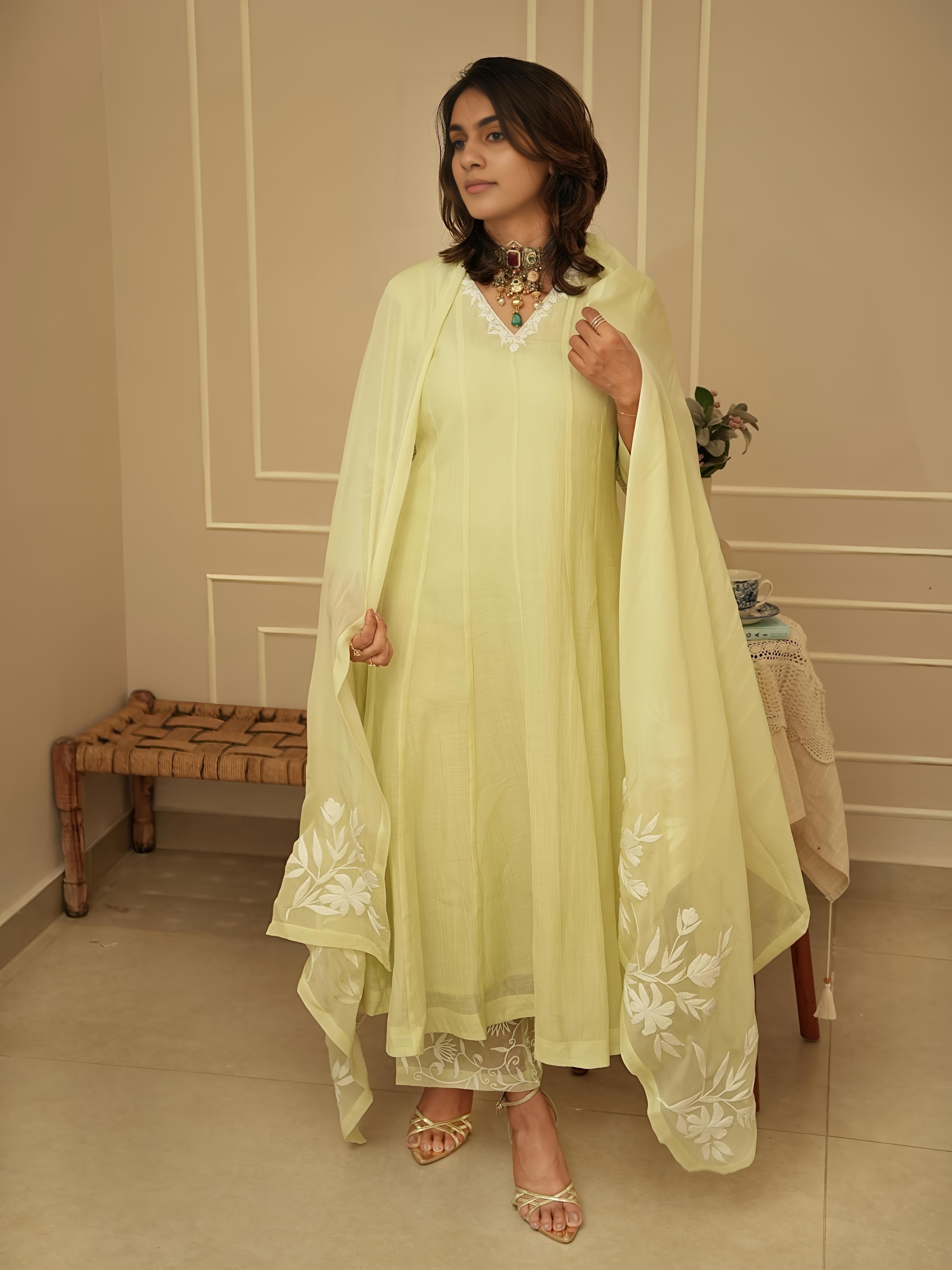 Lime Green Anarkali Suit Set