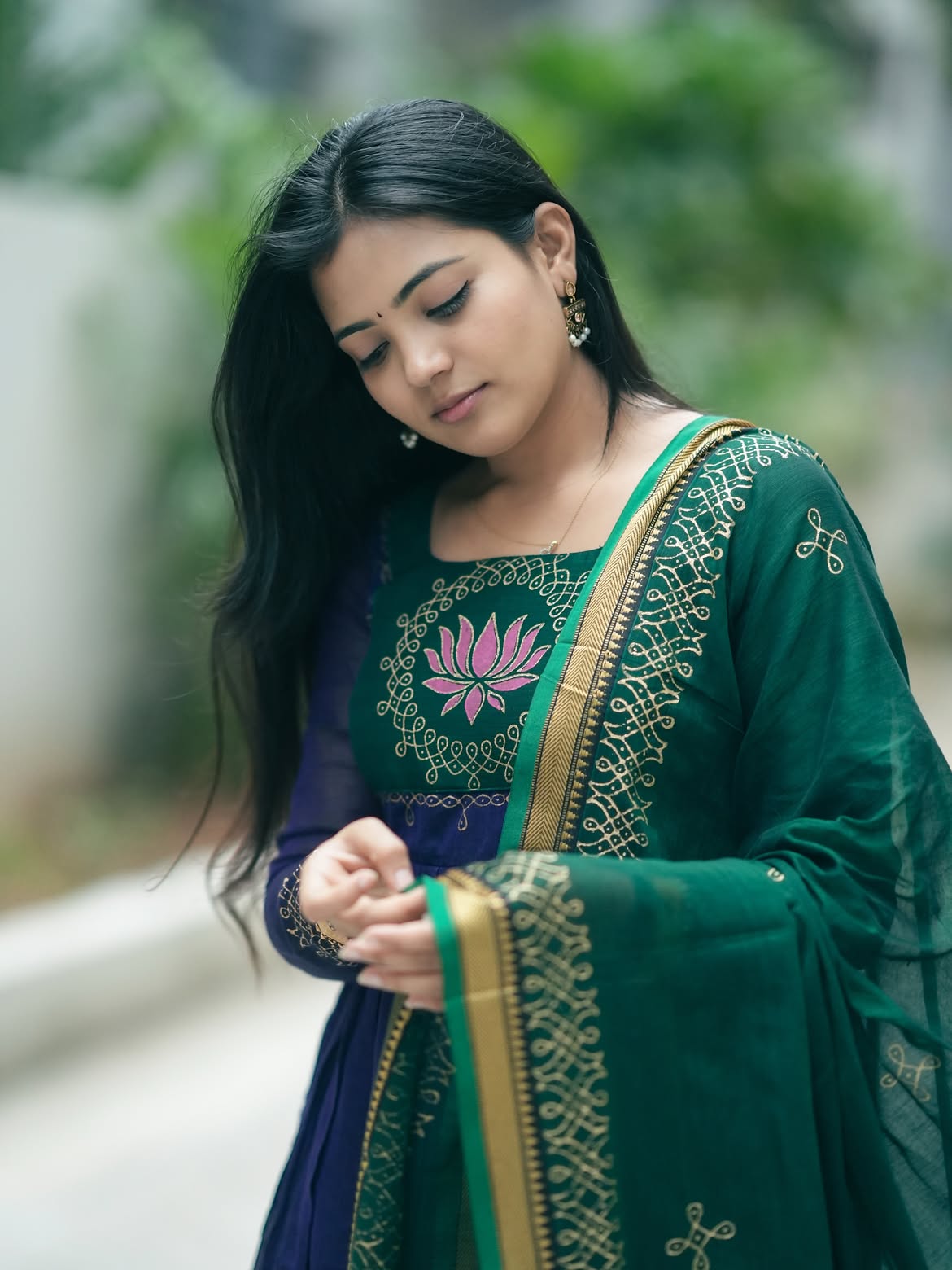 Deep Blue Emerald Green Flared Anarkali Suit Set