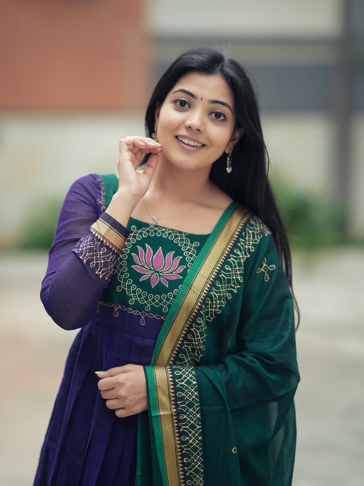 Deep Blue Emerald Green Flared Anarkali Suit Set