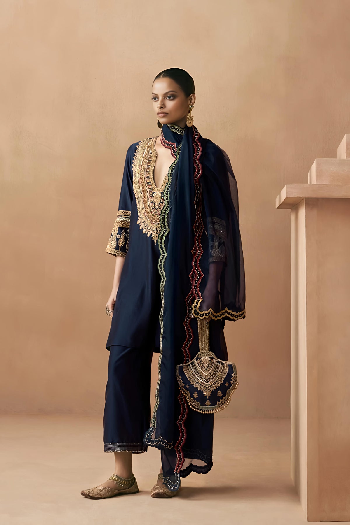 Navy Blue Roman Silk Salwar Suit
