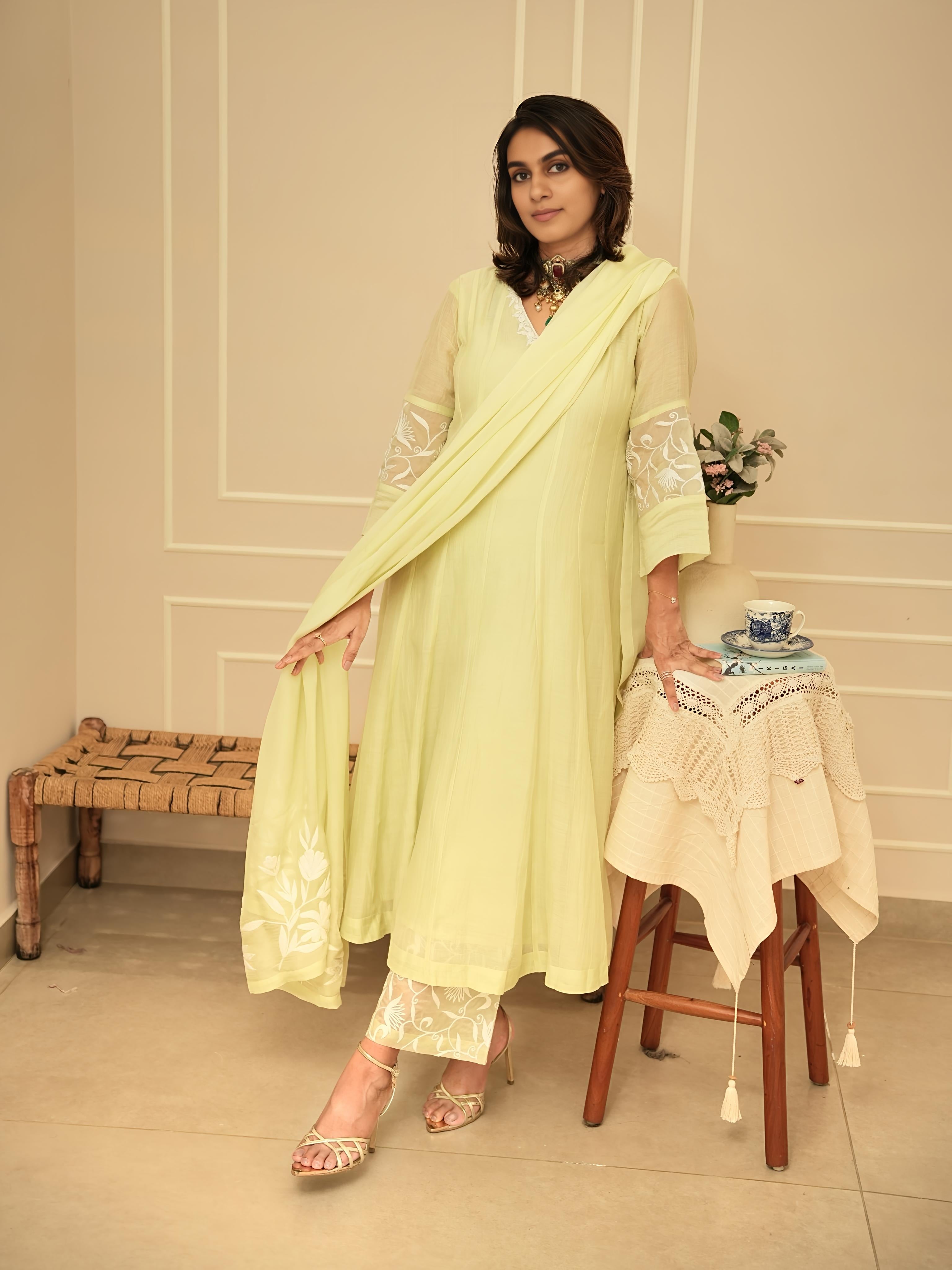 Lime Green Anarkali Suit Set