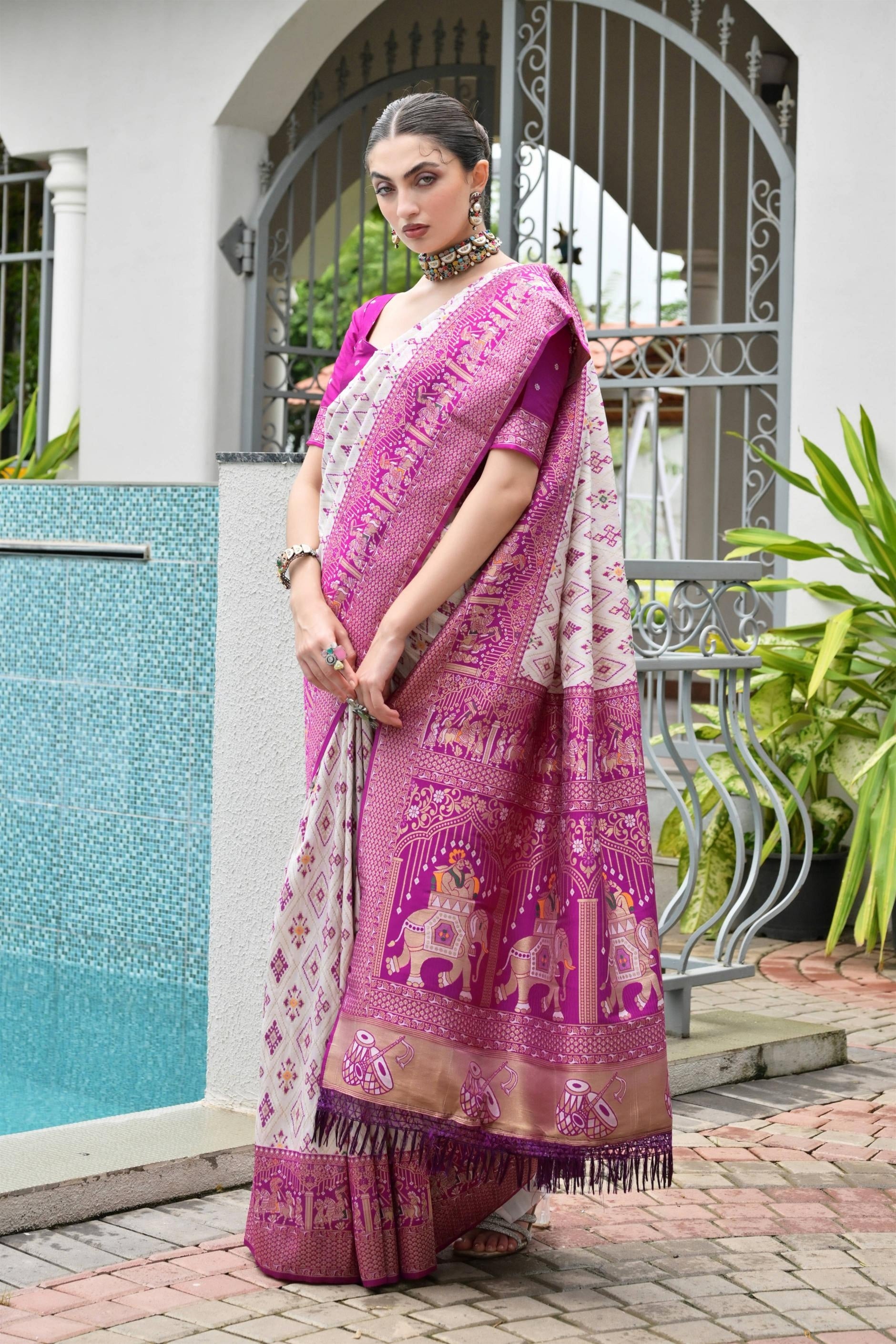 Aadhya Magenta Patola Silk Saree