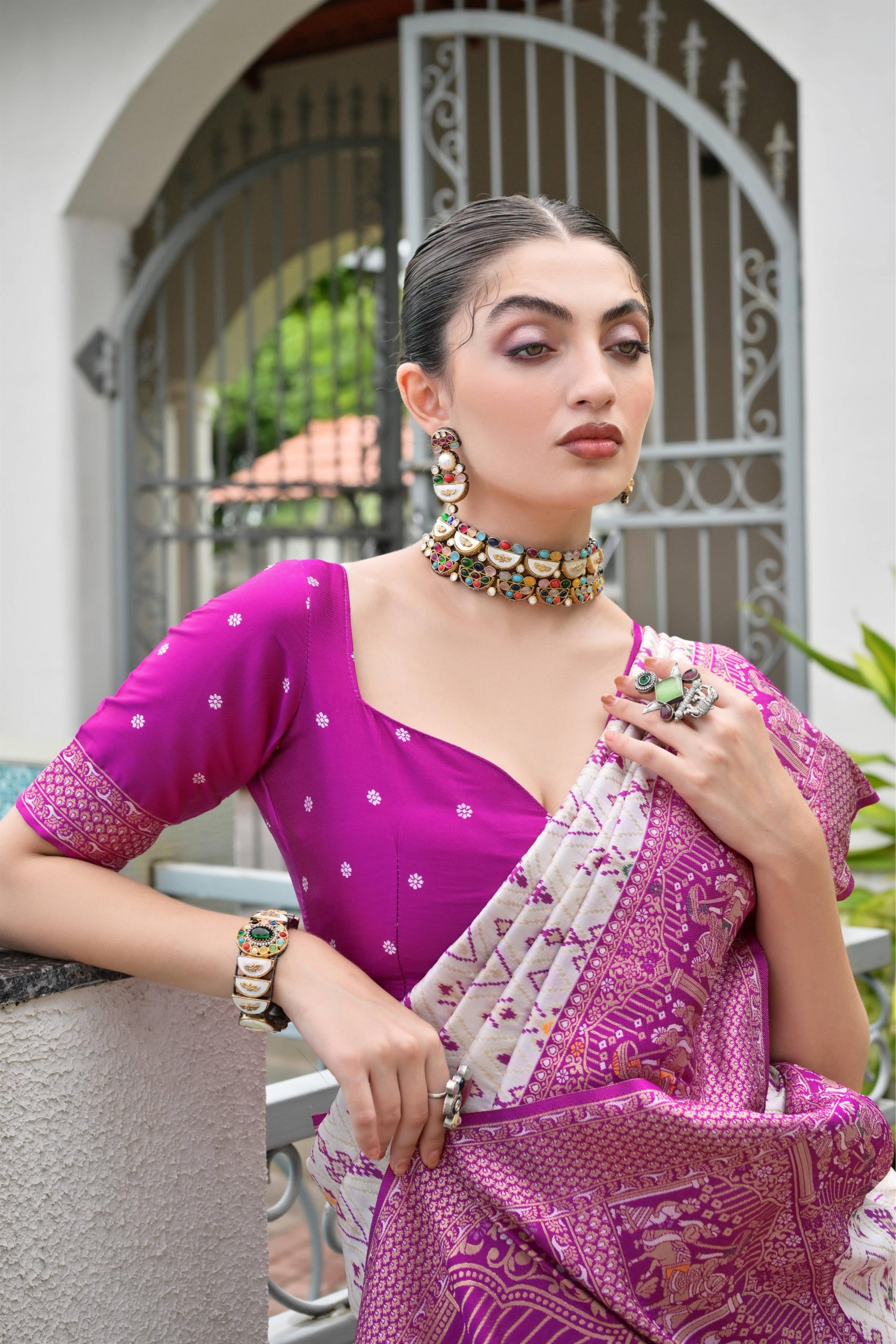 Aadhya Magenta Patola Silk Saree