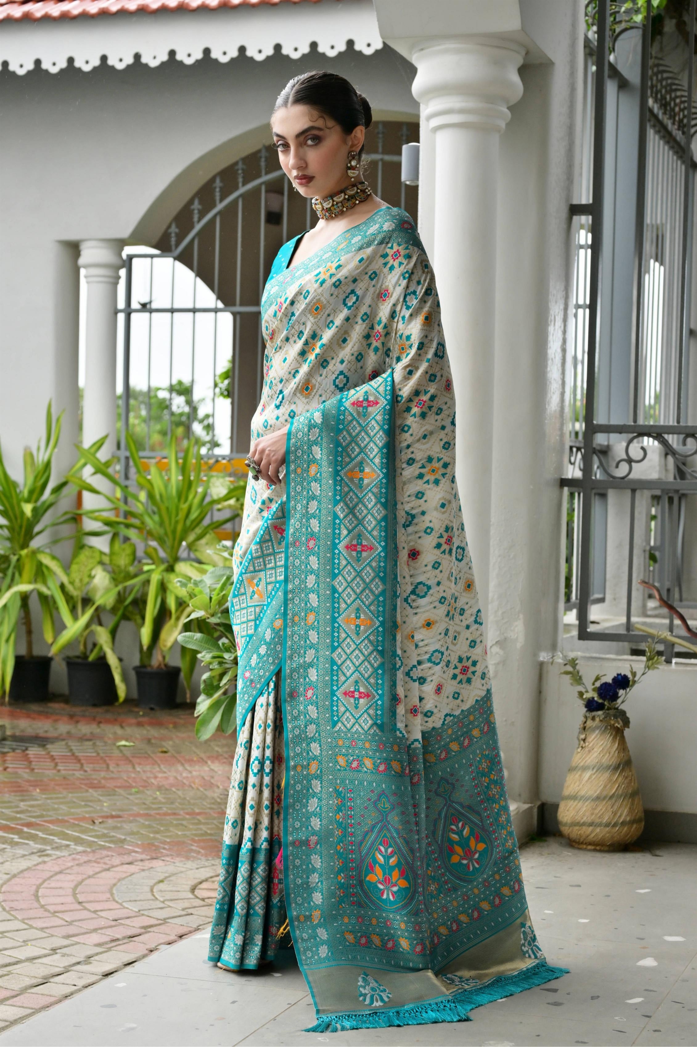 Aadhya Sea Green Patola Silk Saree