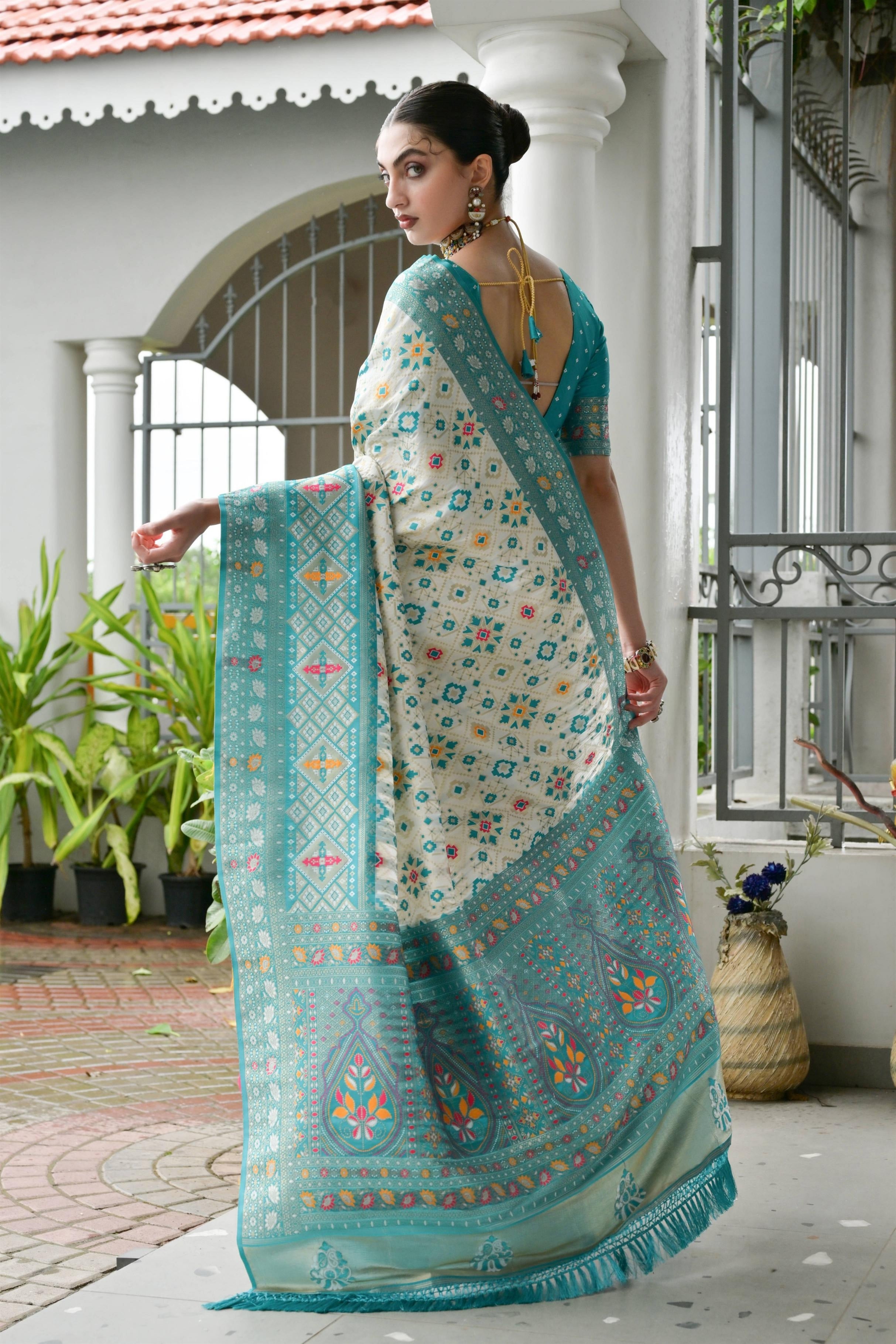 Aadhya Sea Green Patola Silk Saree