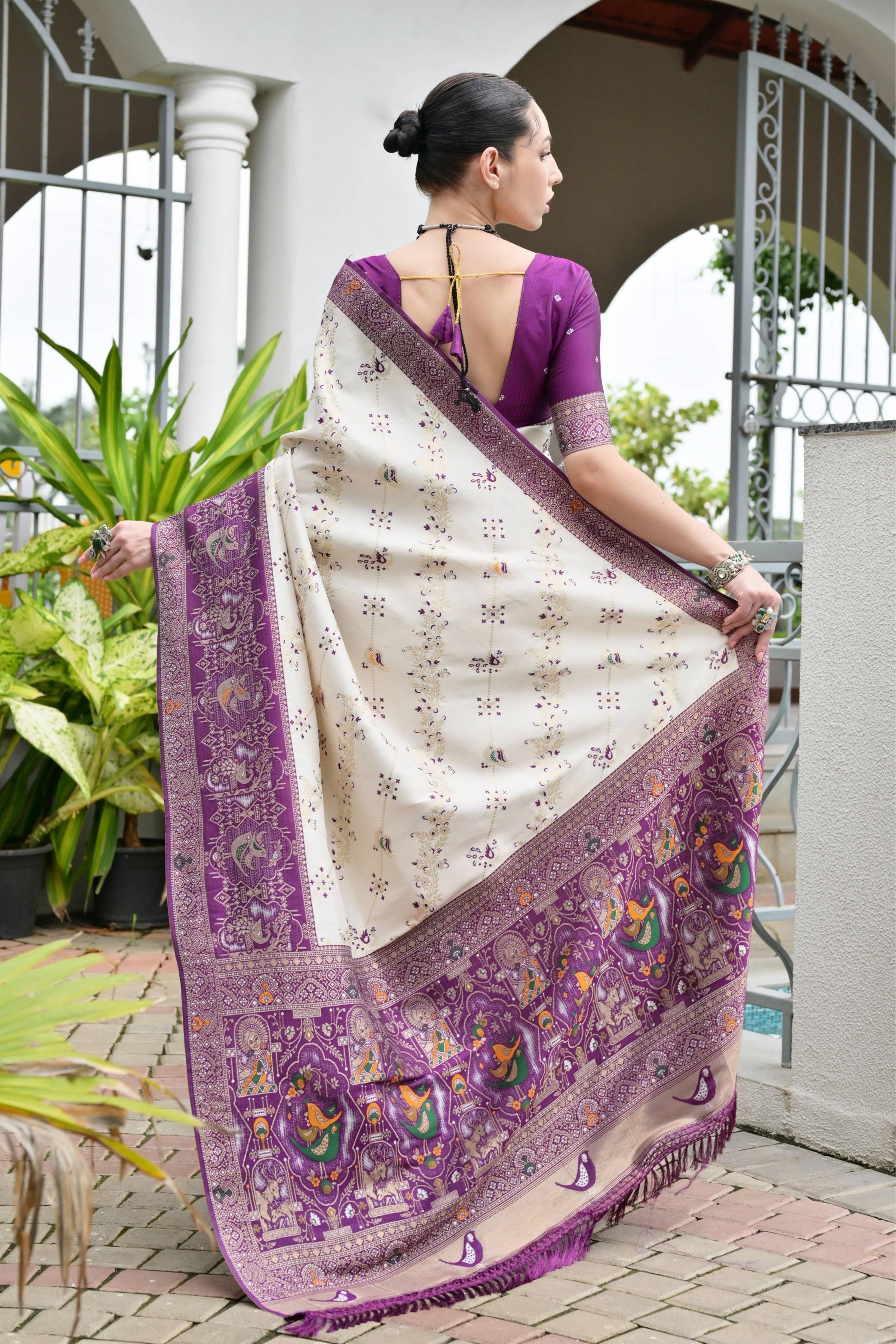 Aadhya Wine Patola Silk Saree