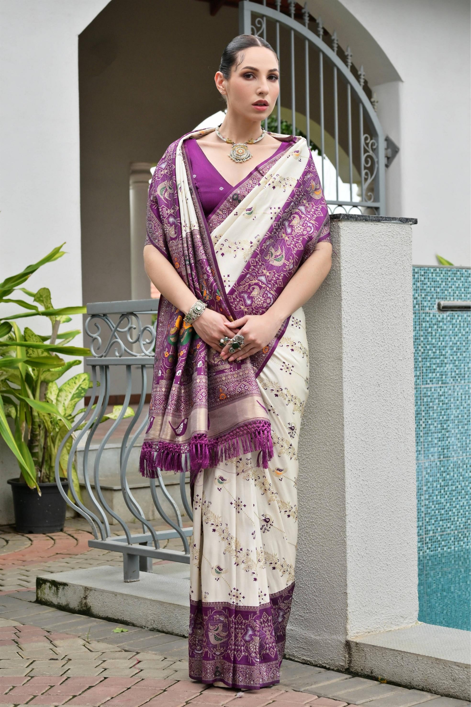 Aadhya Wine Patola Silk Saree