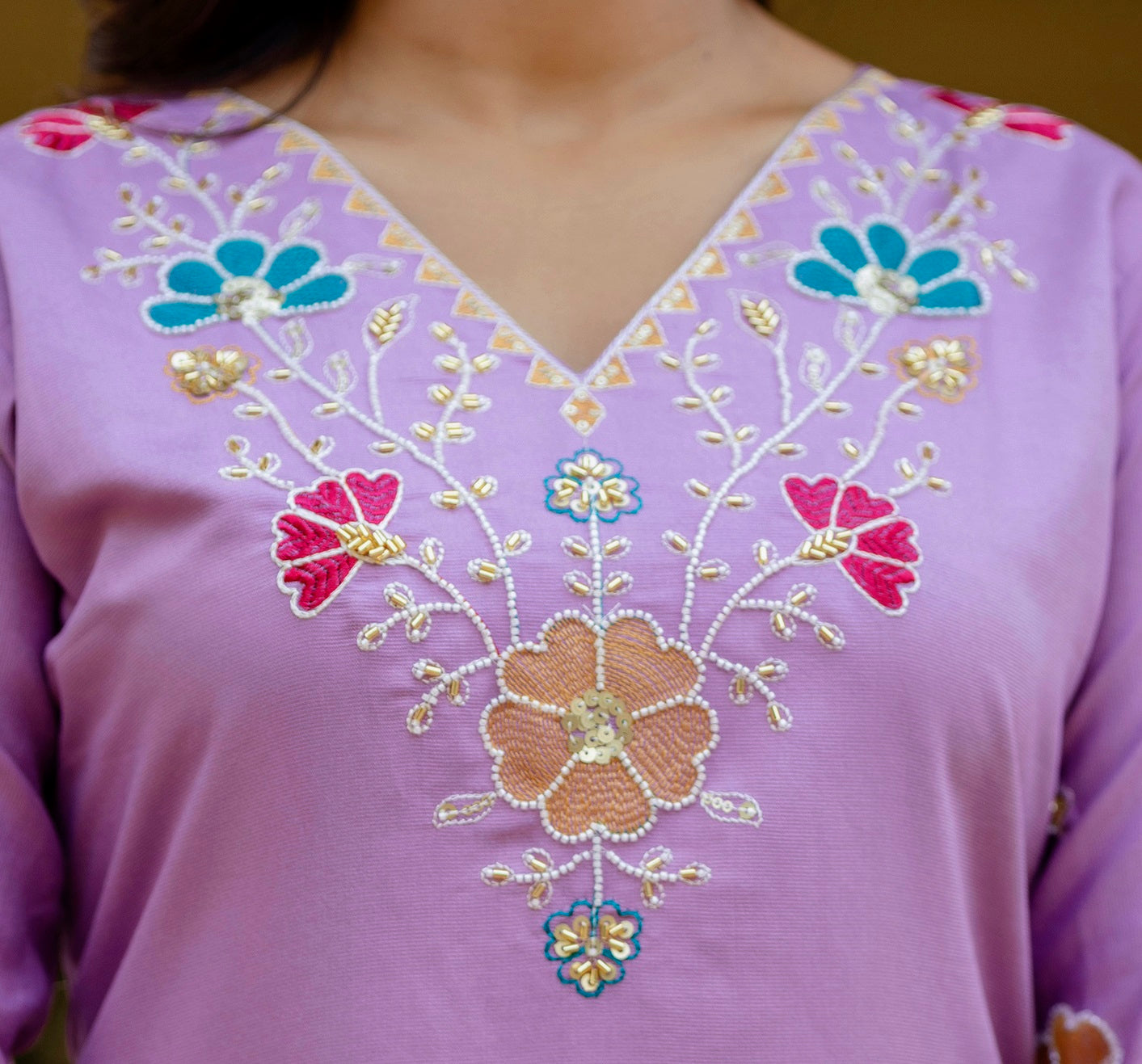 Lavender Embroidered Kurta Set