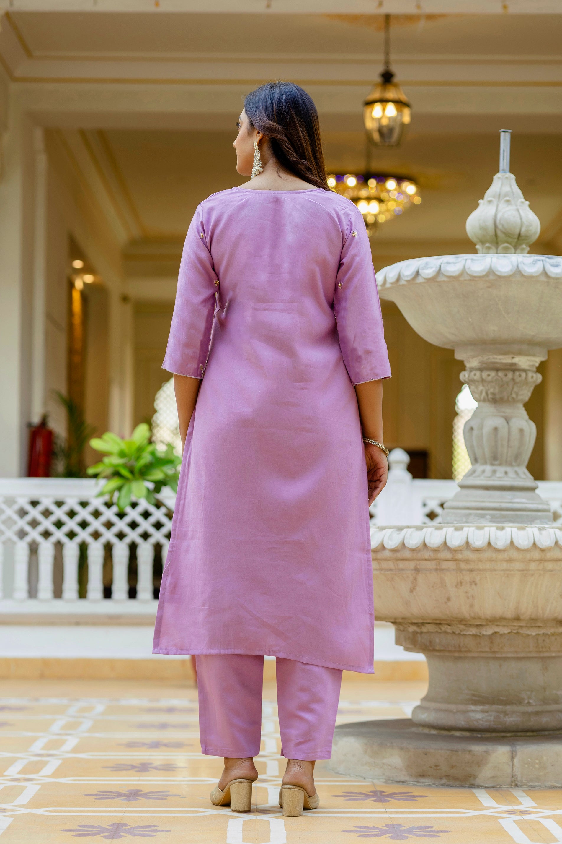 Lavender Embroidered Kurta Set