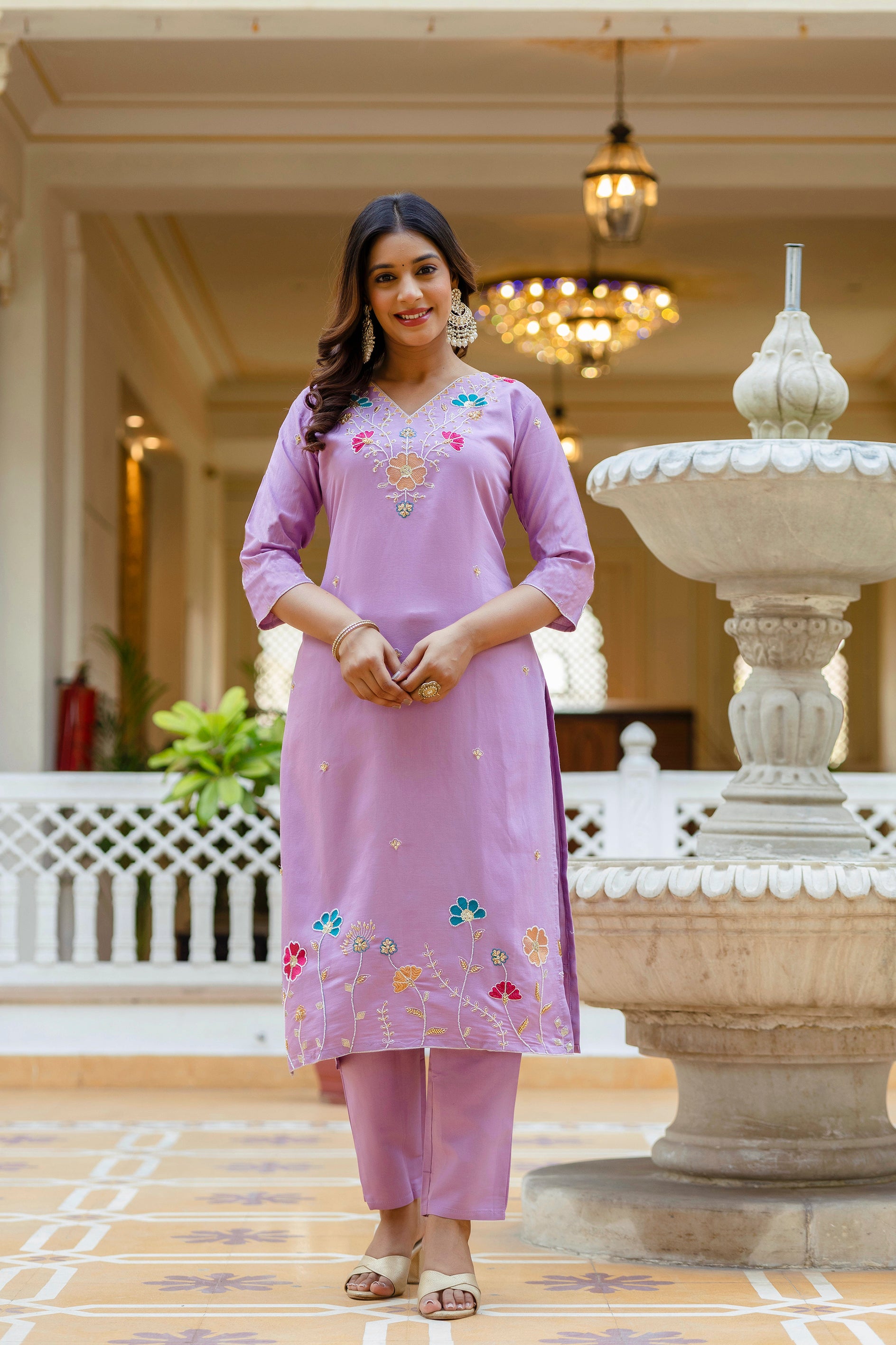 Lavender Embroidered Kurta Set