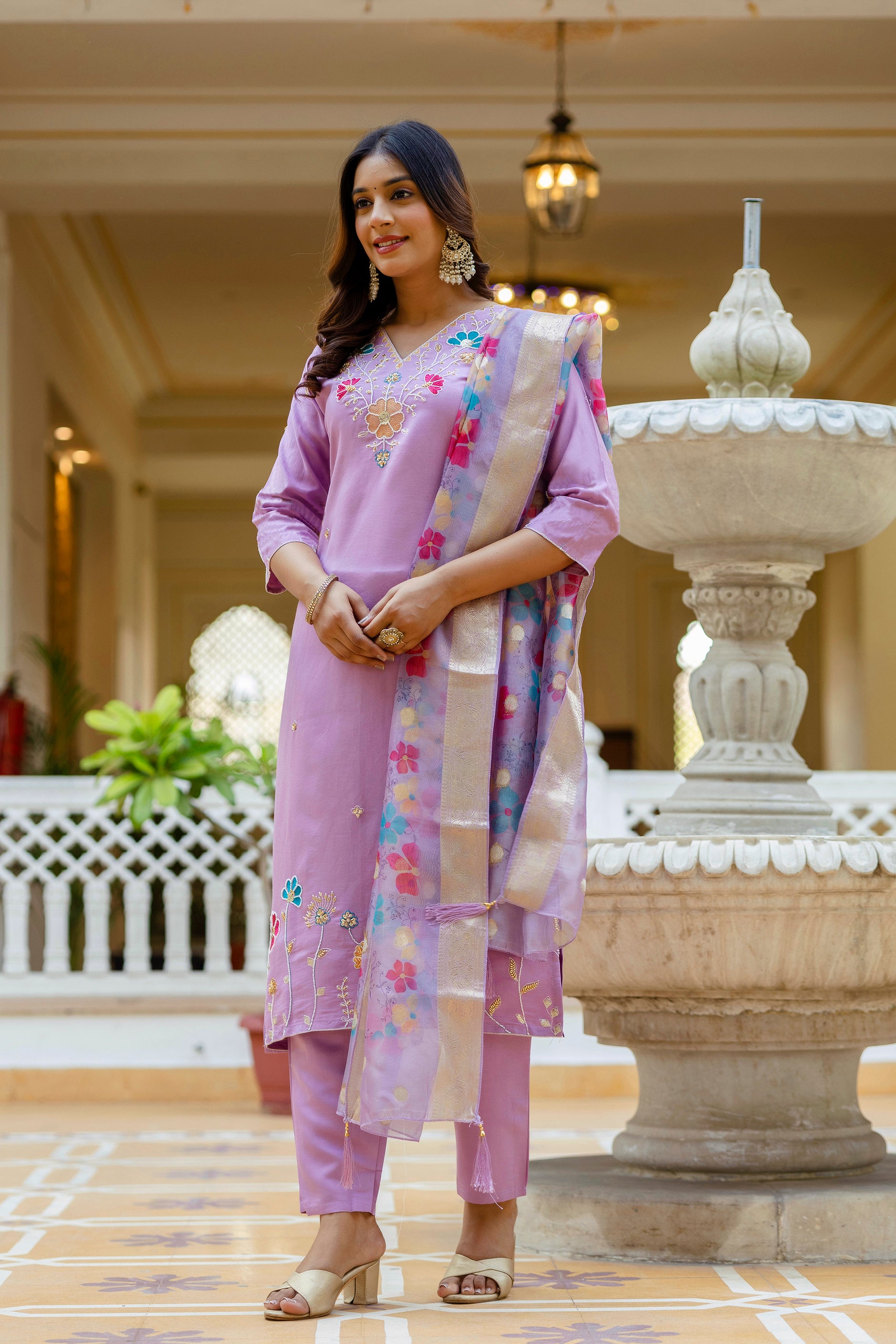 Lavender Embroidered Kurta Set