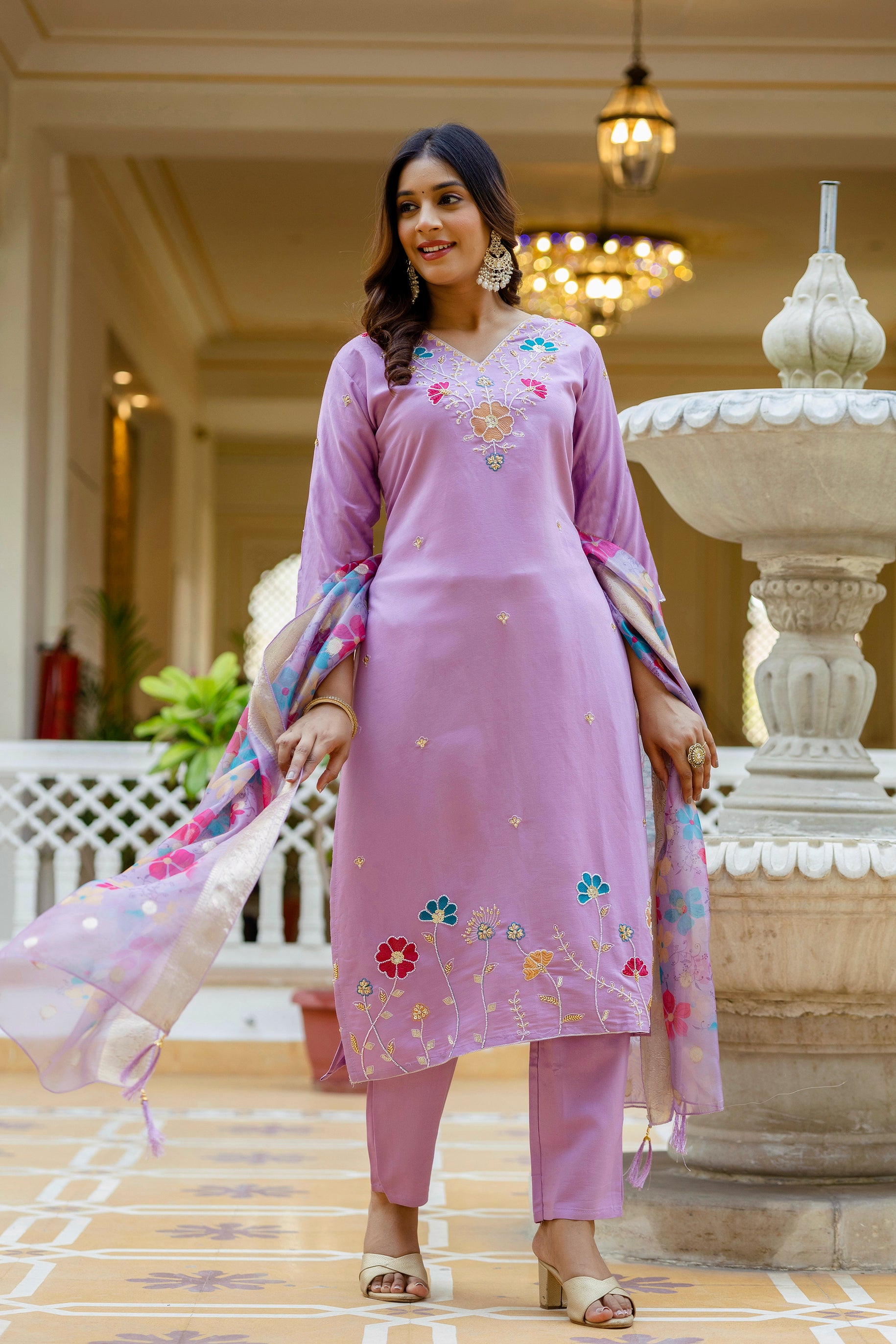 Lavender Embroidered Kurta Set