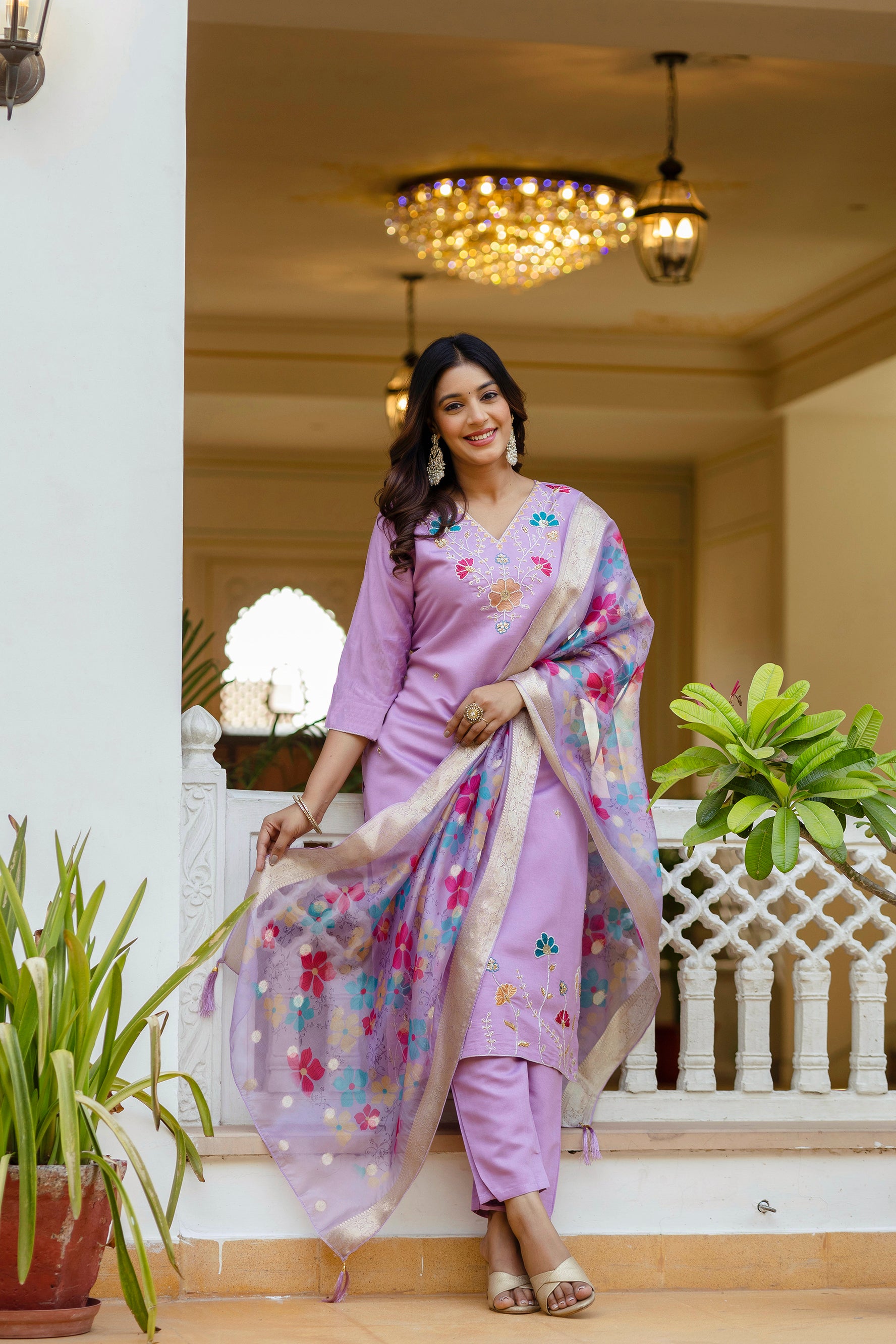 Lavender Embroidered Kurta Set