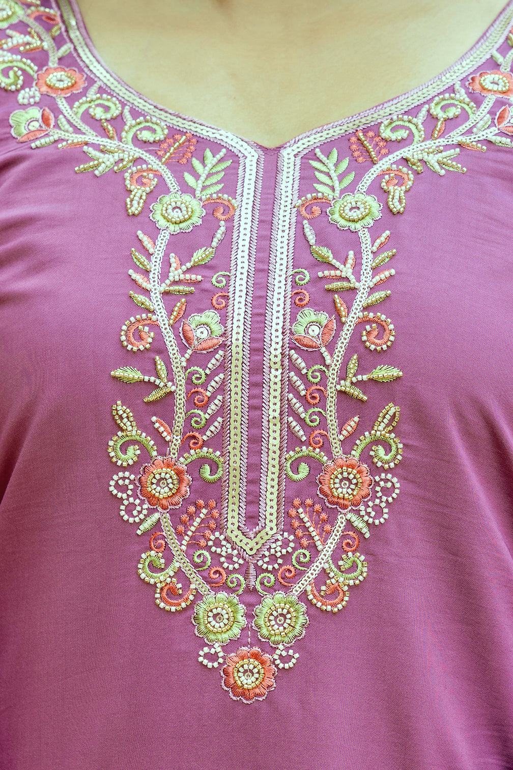 Purple Chanderi Silk Floral Embroidered Kurta Set