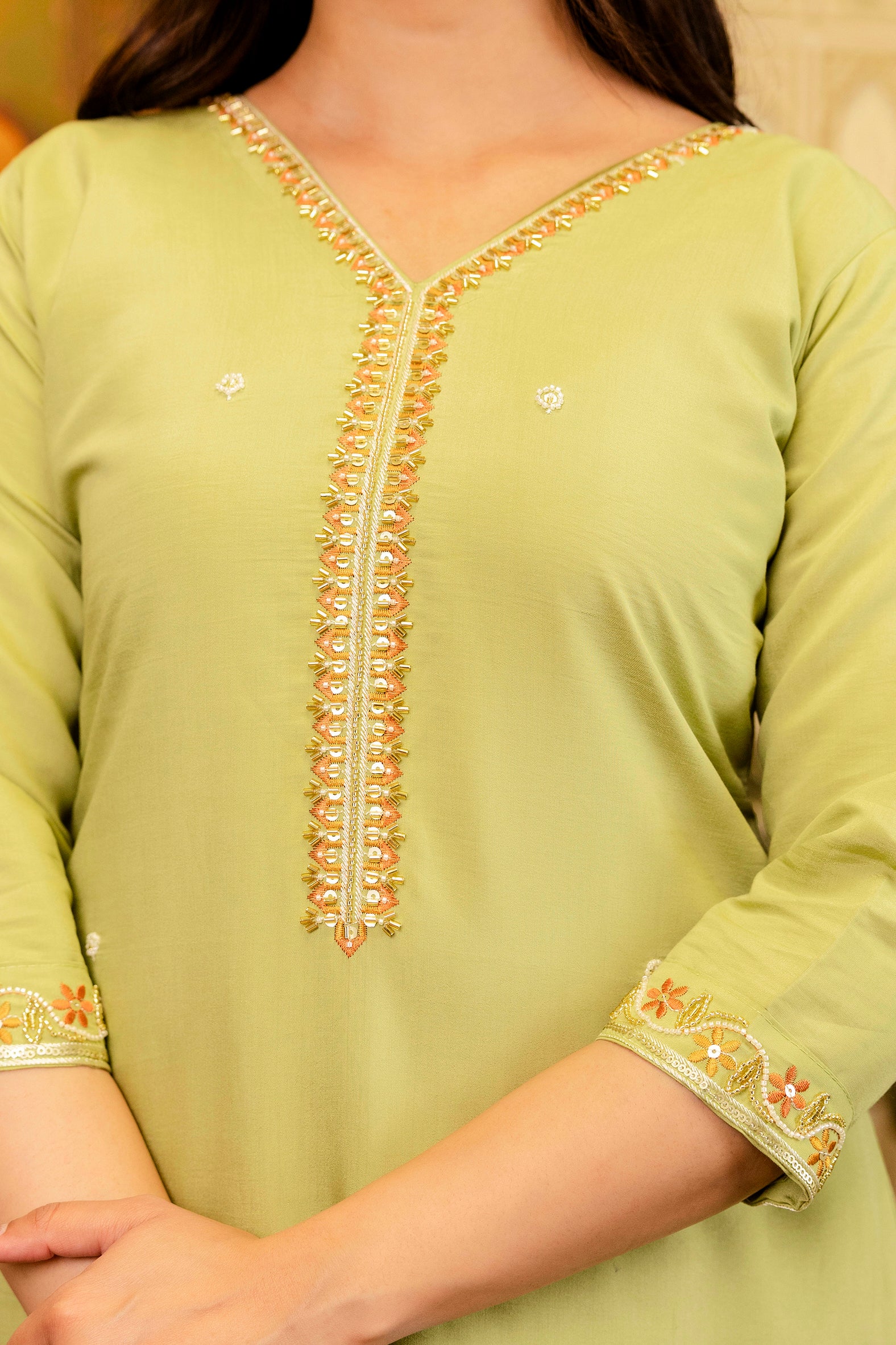 Pista Green Viscose Simer Embroidered Kurta Set