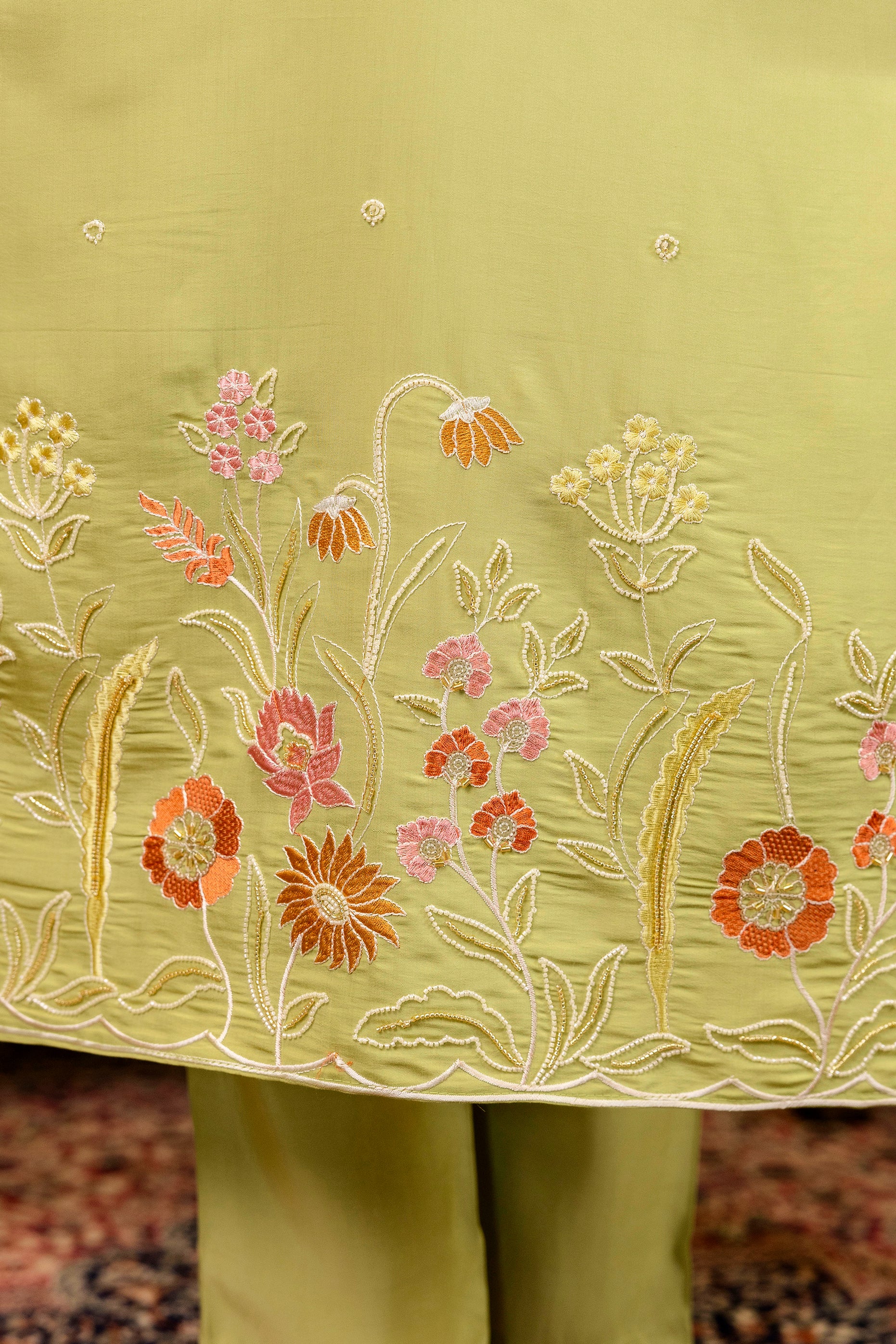 Pista Green Viscose Simer Embroidered Kurta Set