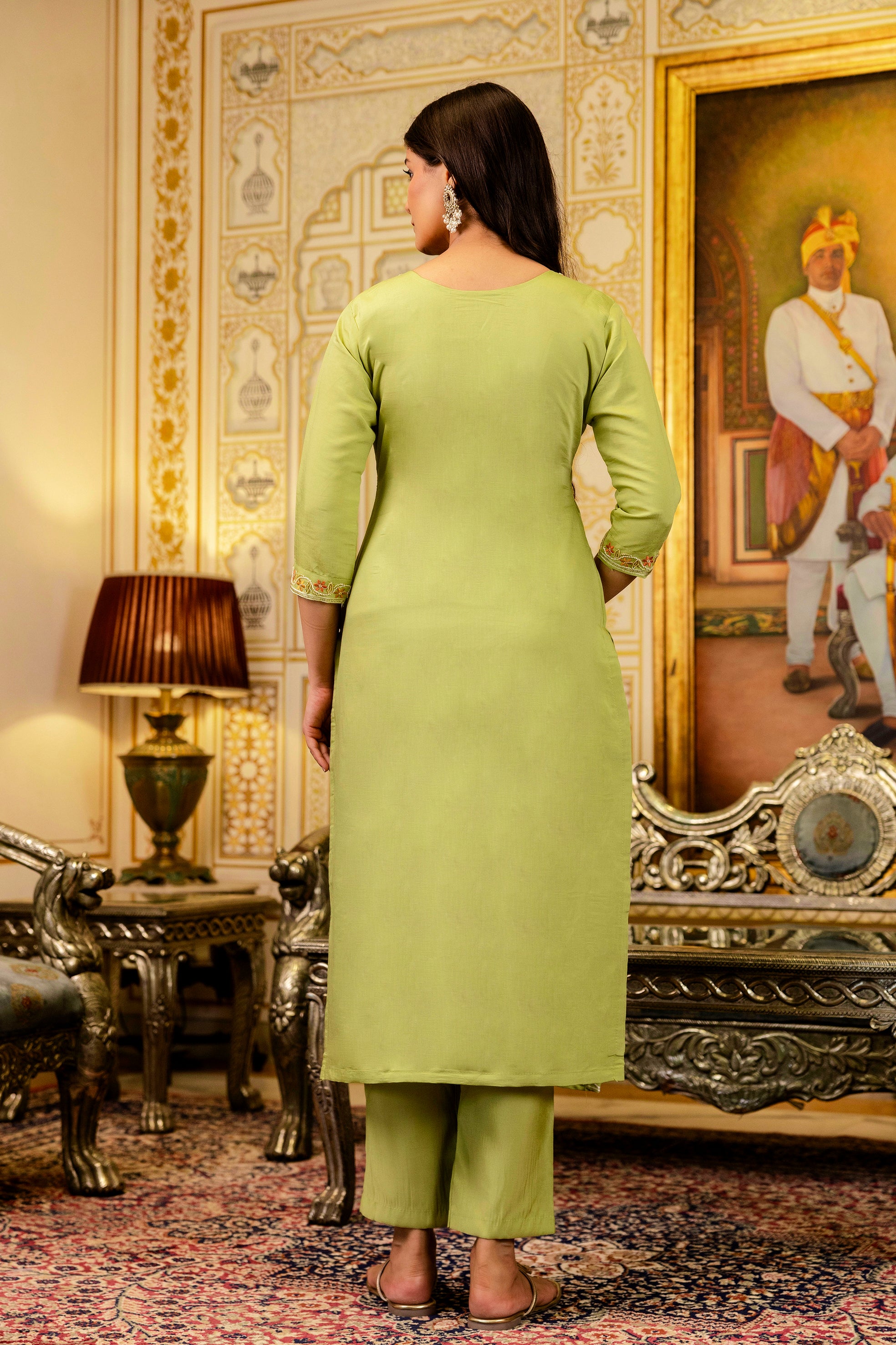 Pista Green Viscose Simer Embroidered Kurta Set