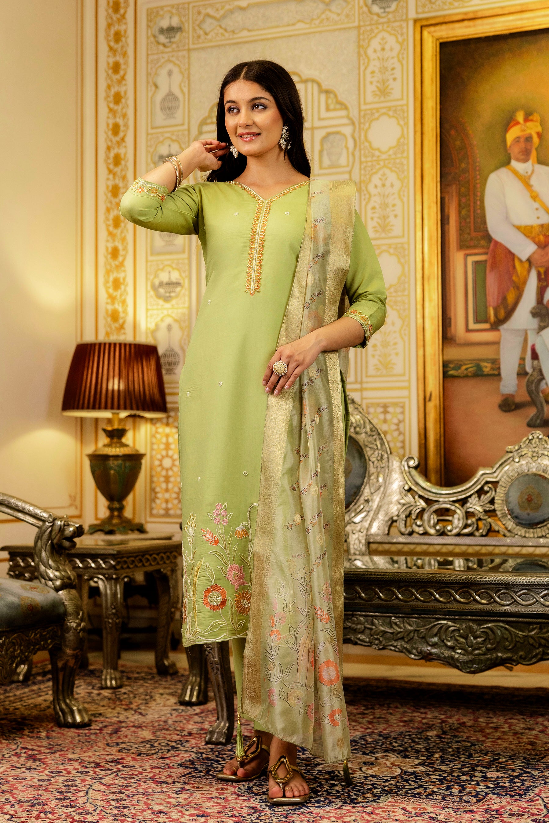 Pista Green Viscose Simer Embroidered Kurta Set
