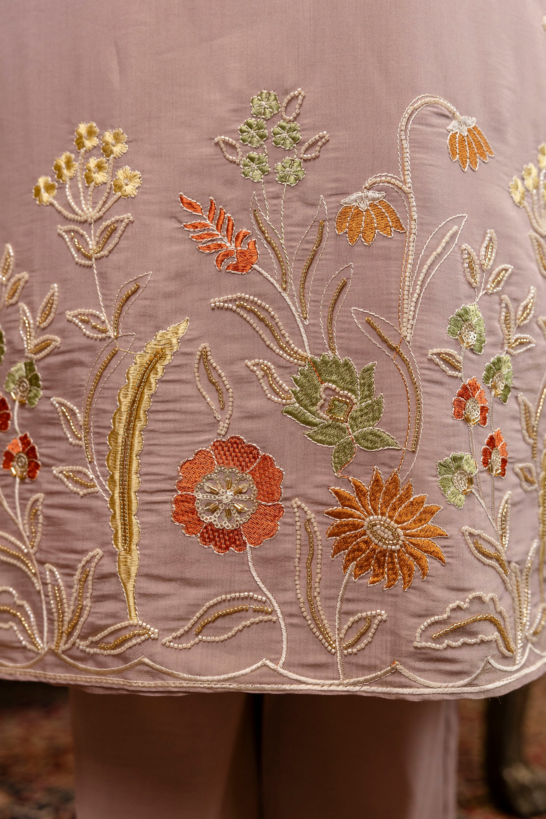 Mauve Viscose Simer Embroidered Kurta Set