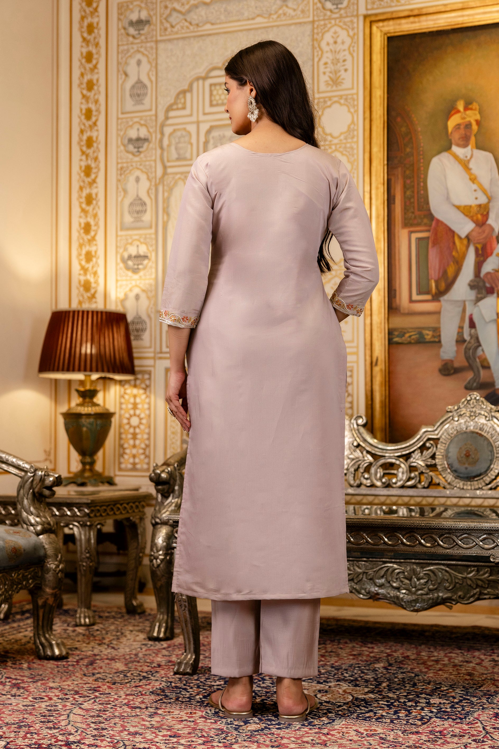 Mauve Viscose Simer Embroidered Kurta Set