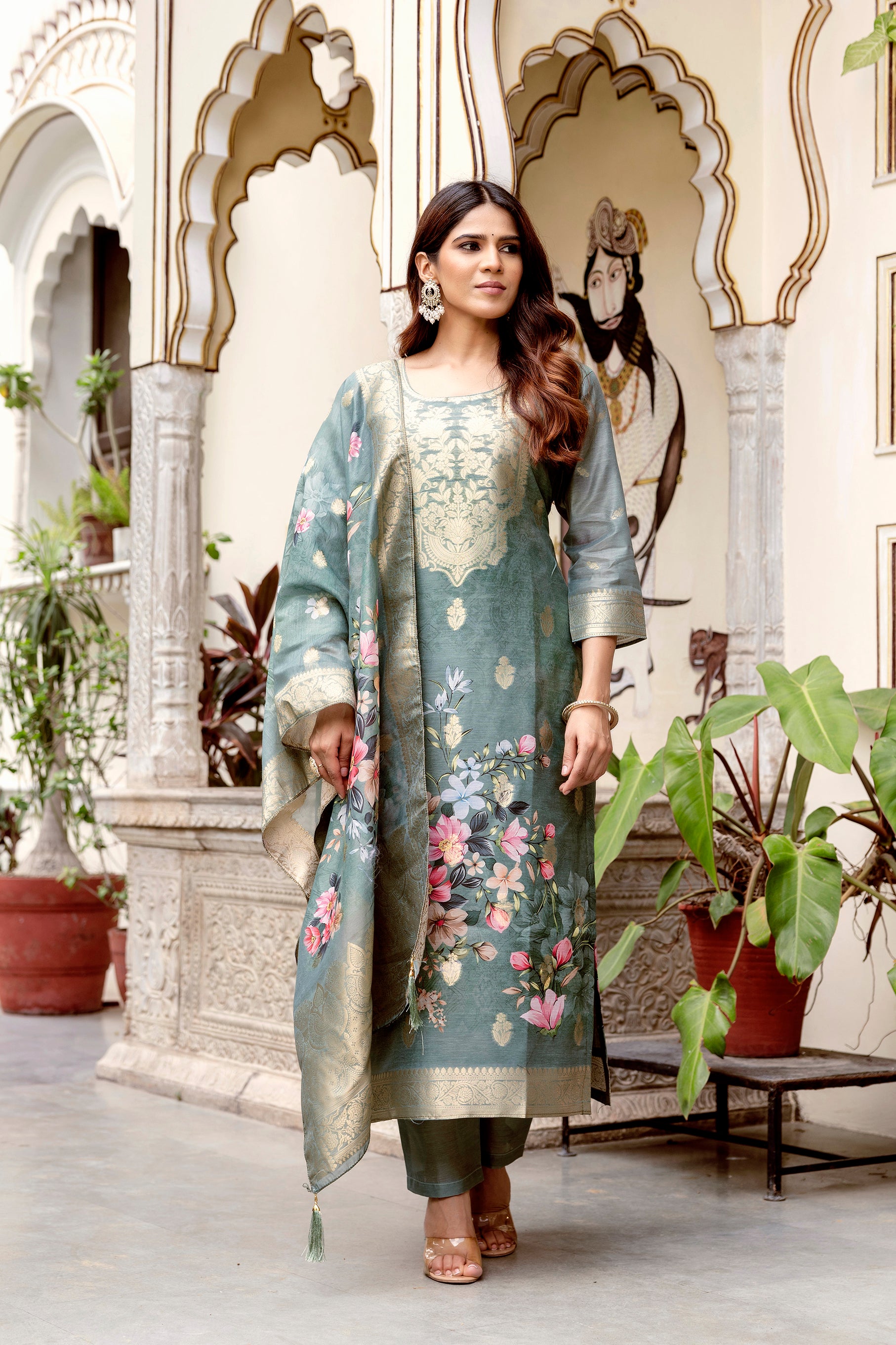 Grey Chanderi Cotton Kurta Set