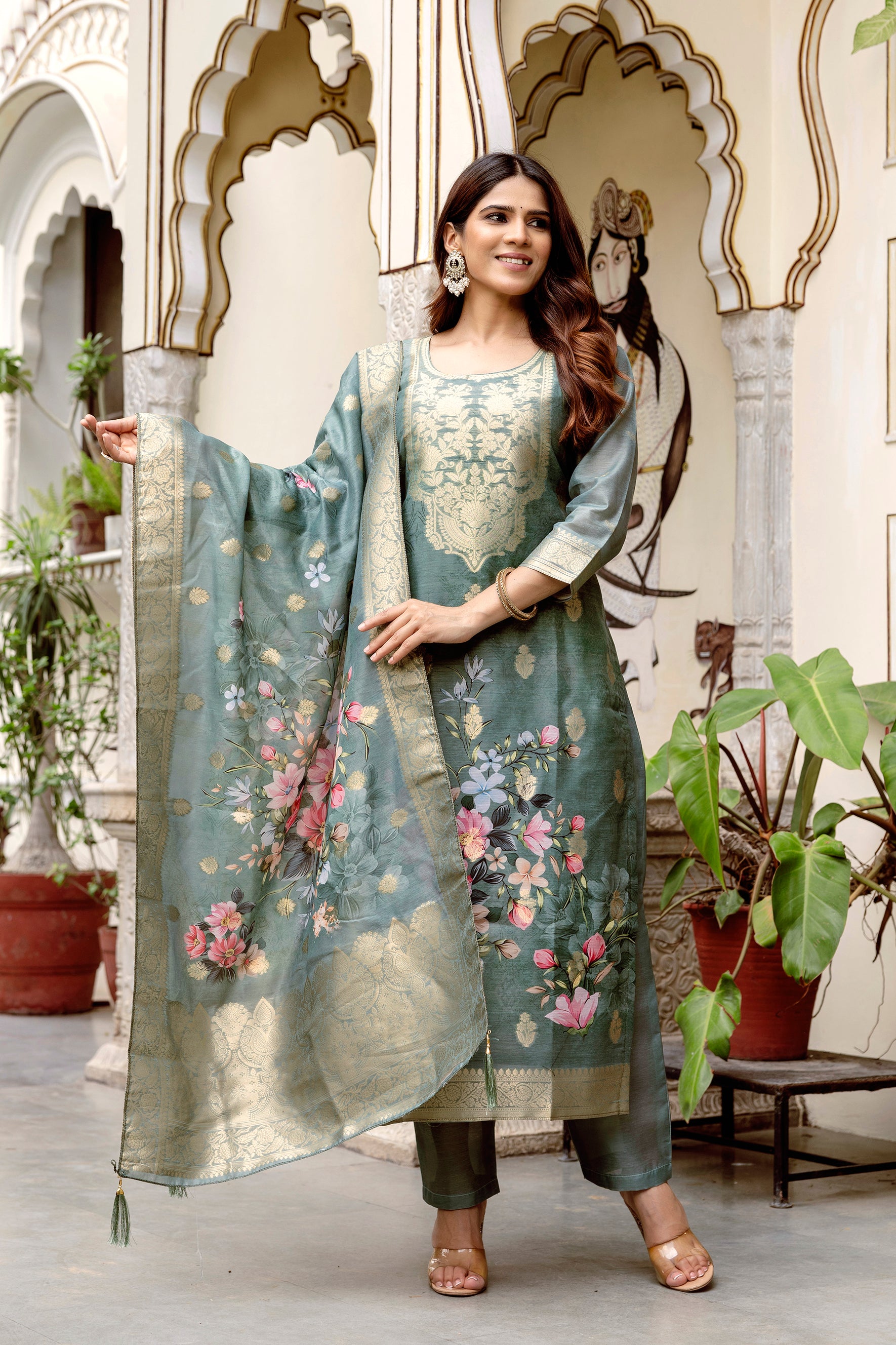 Grey Chanderi Cotton Kurta Set