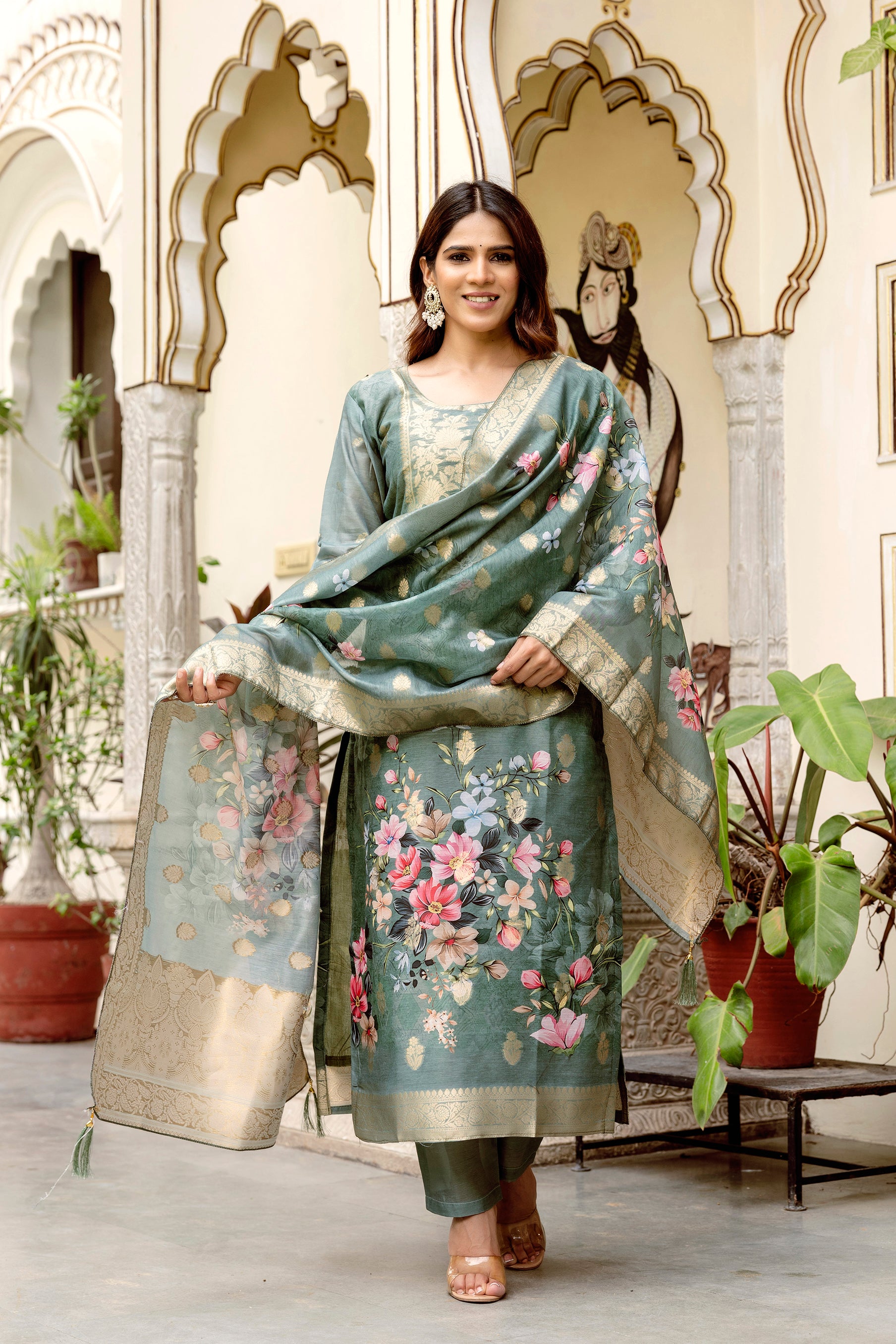 Grey Chanderi Cotton Kurta Set