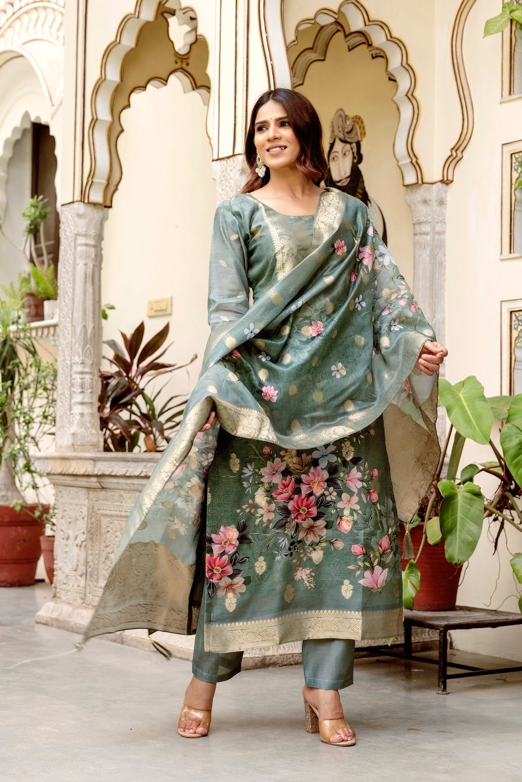 Grey Chanderi Cotton Kurta Set