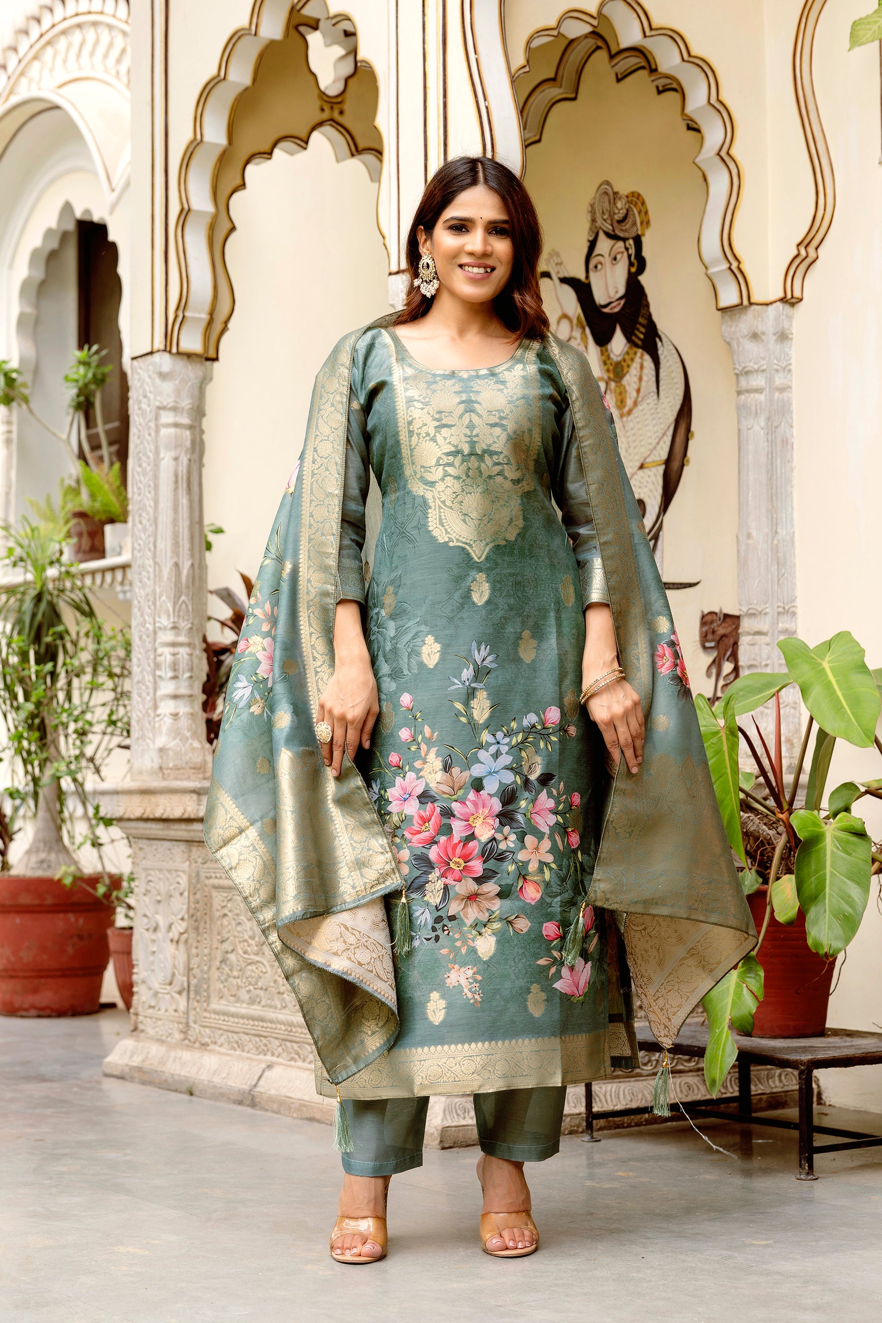 Grey Chanderi Cotton Kurta Set