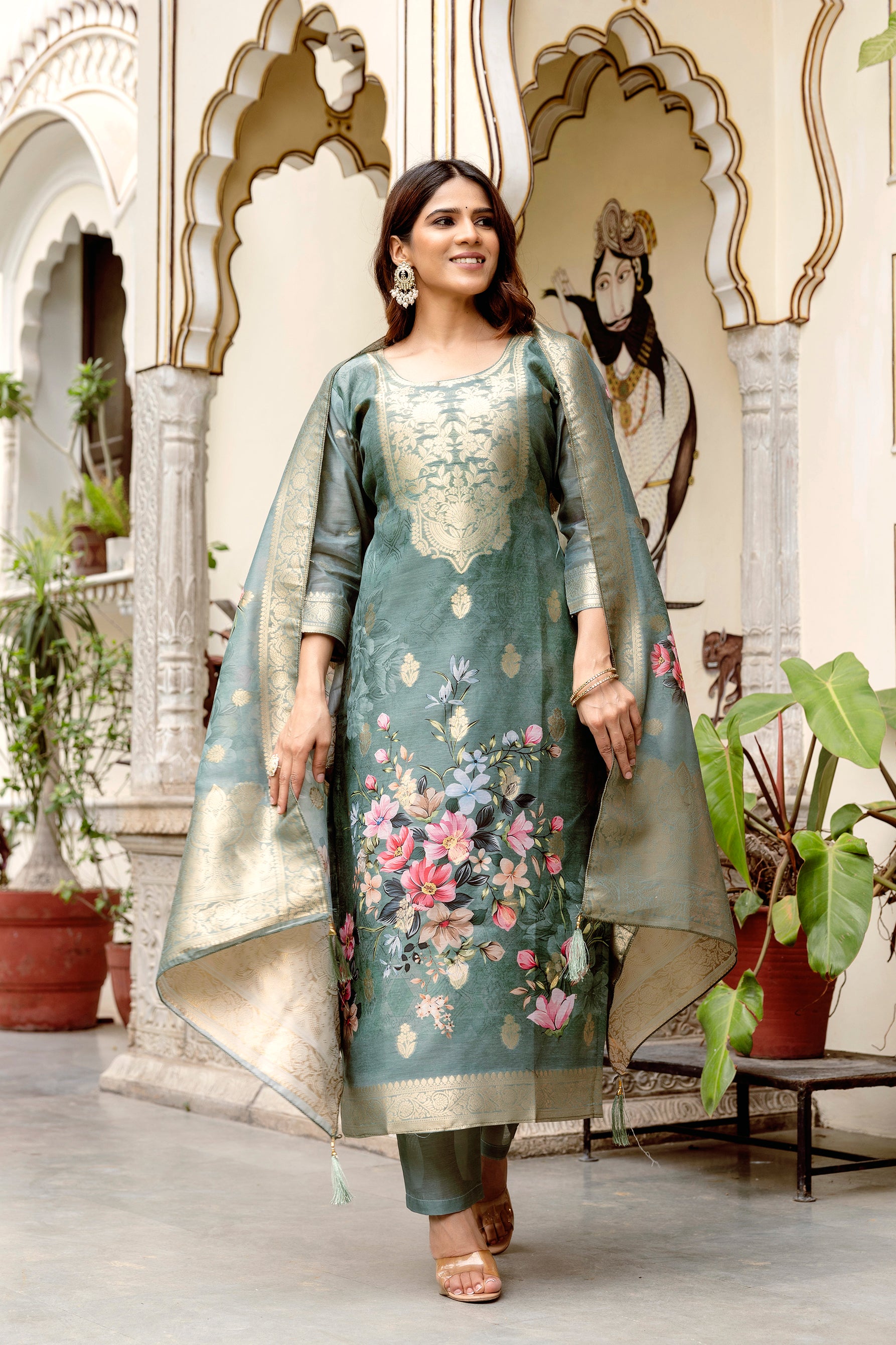 Grey Chanderi Cotton Kurta Set