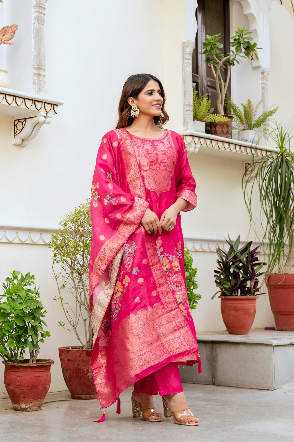 Rani Pink Chanderi Cotton Kurta Set
