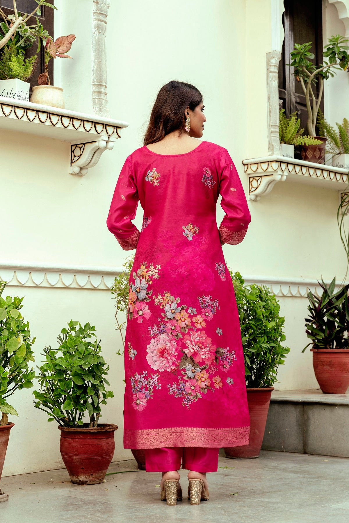 Rani Pink Chanderi Cotton Kurta Set