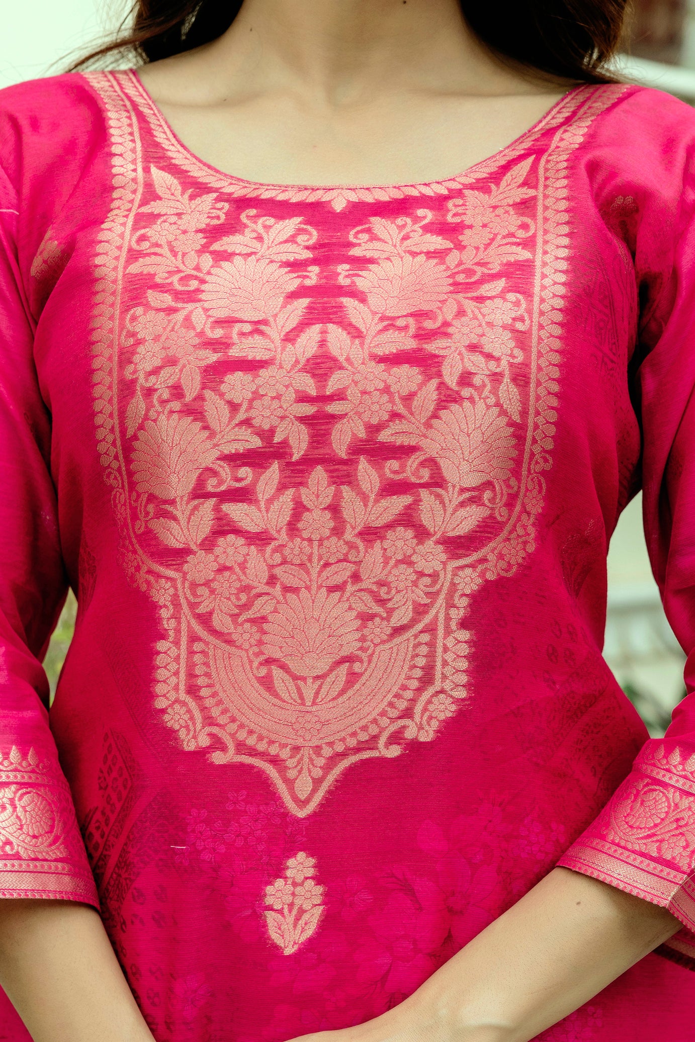 Rani Pink Chanderi Cotton Kurta Set