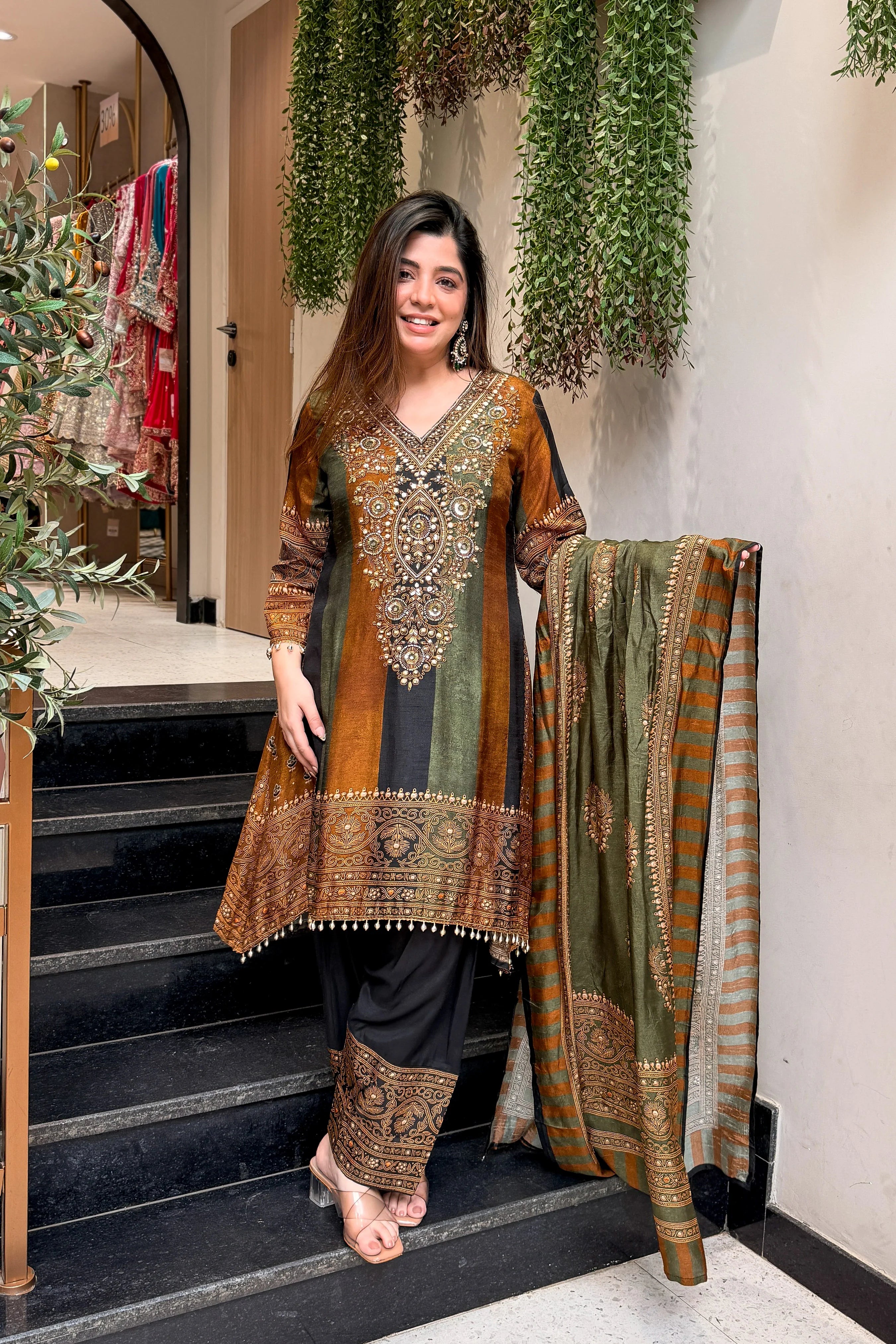 Olive Heritage Weave Suit Set