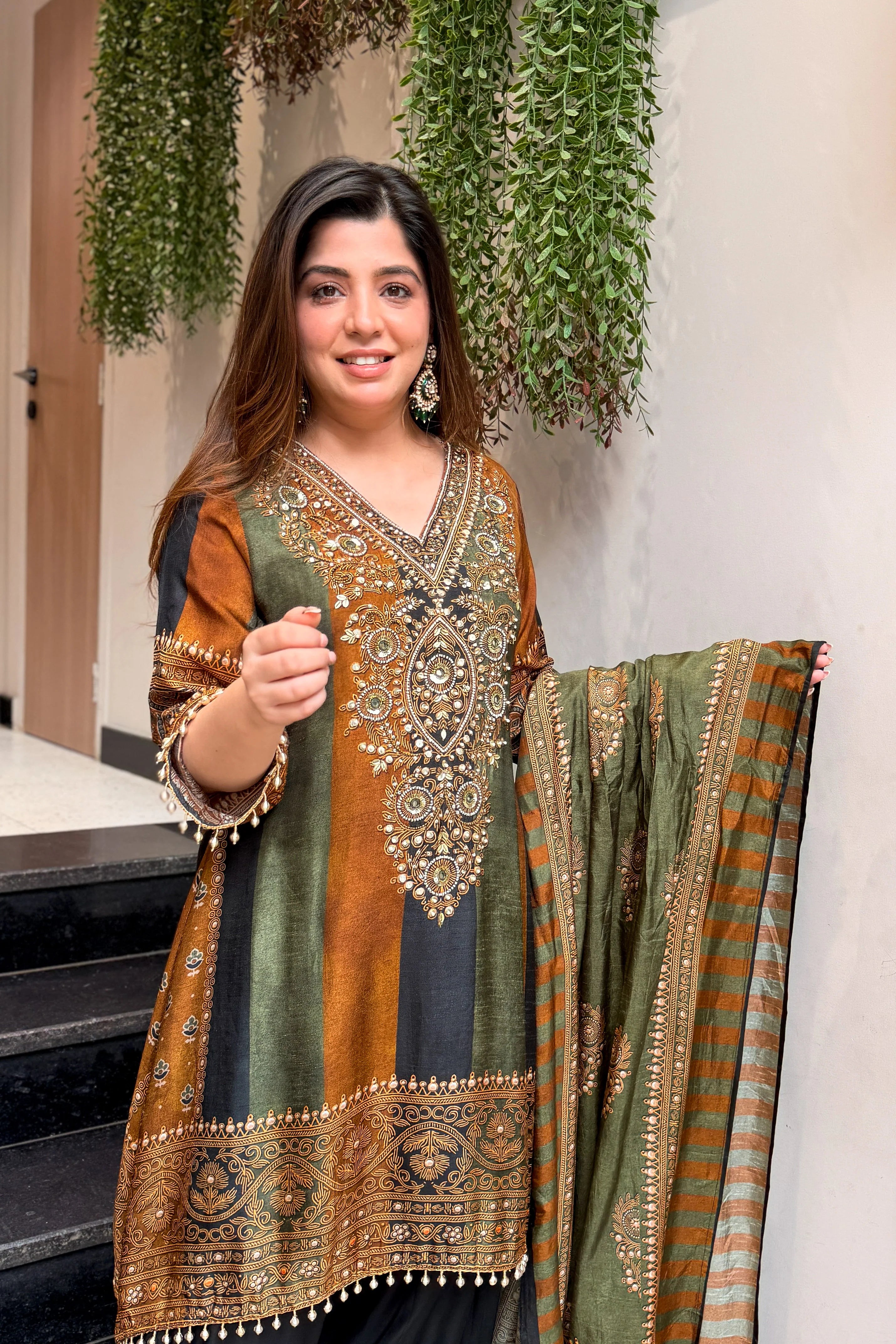 Olive Heritage Weave Suit Set
