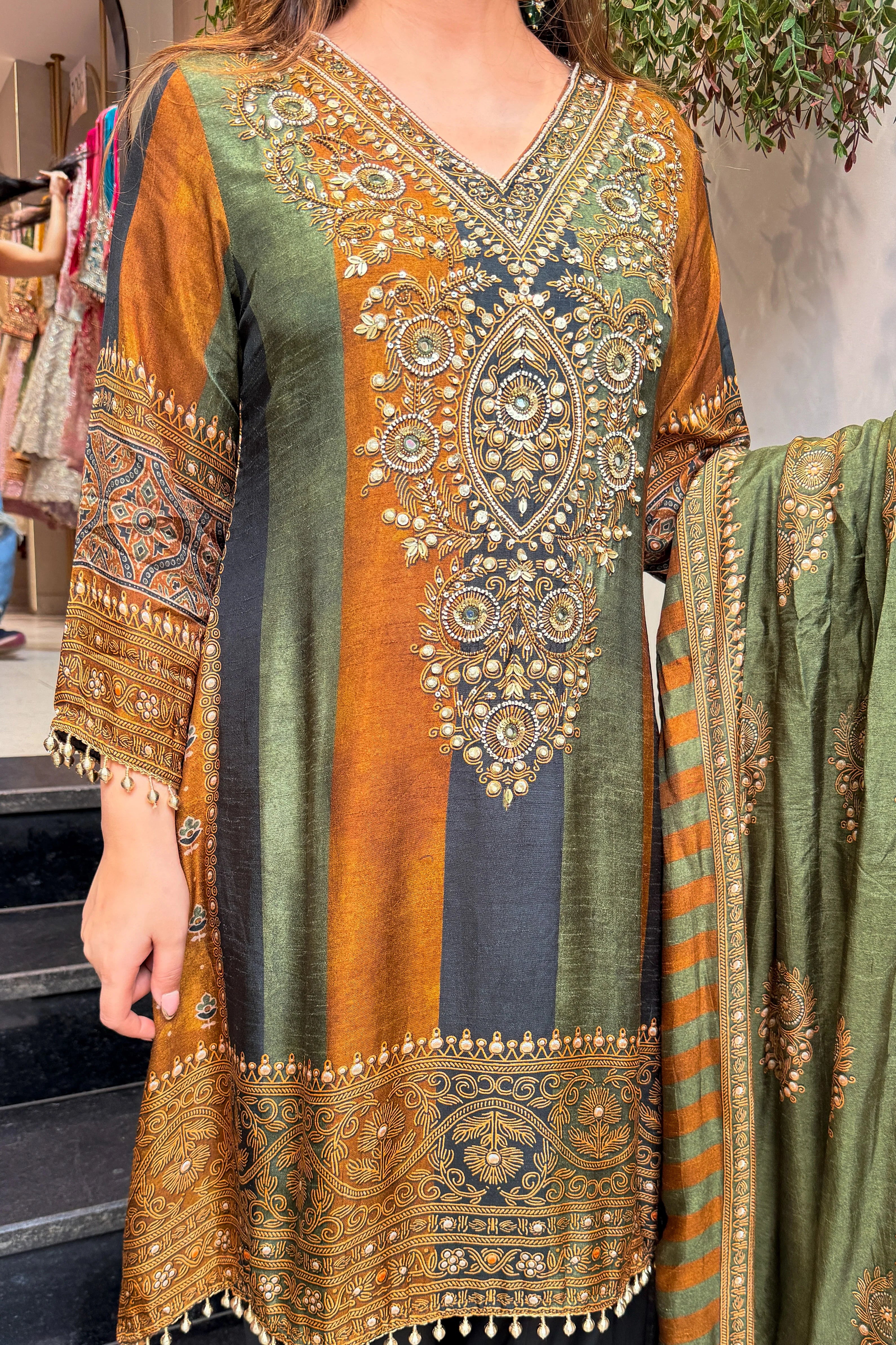 Olive Heritage Weave Suit Set