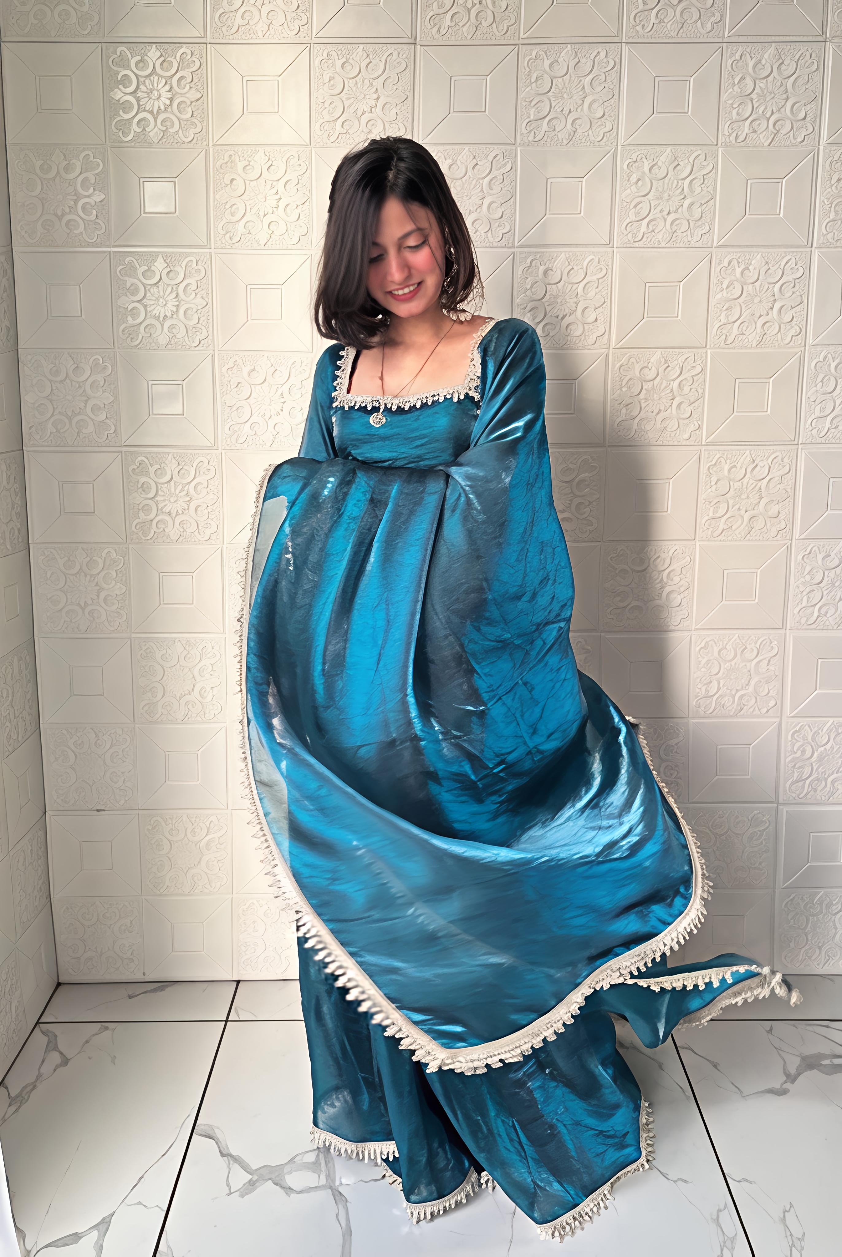 Maalank Green Zimichu Satin Suit Set