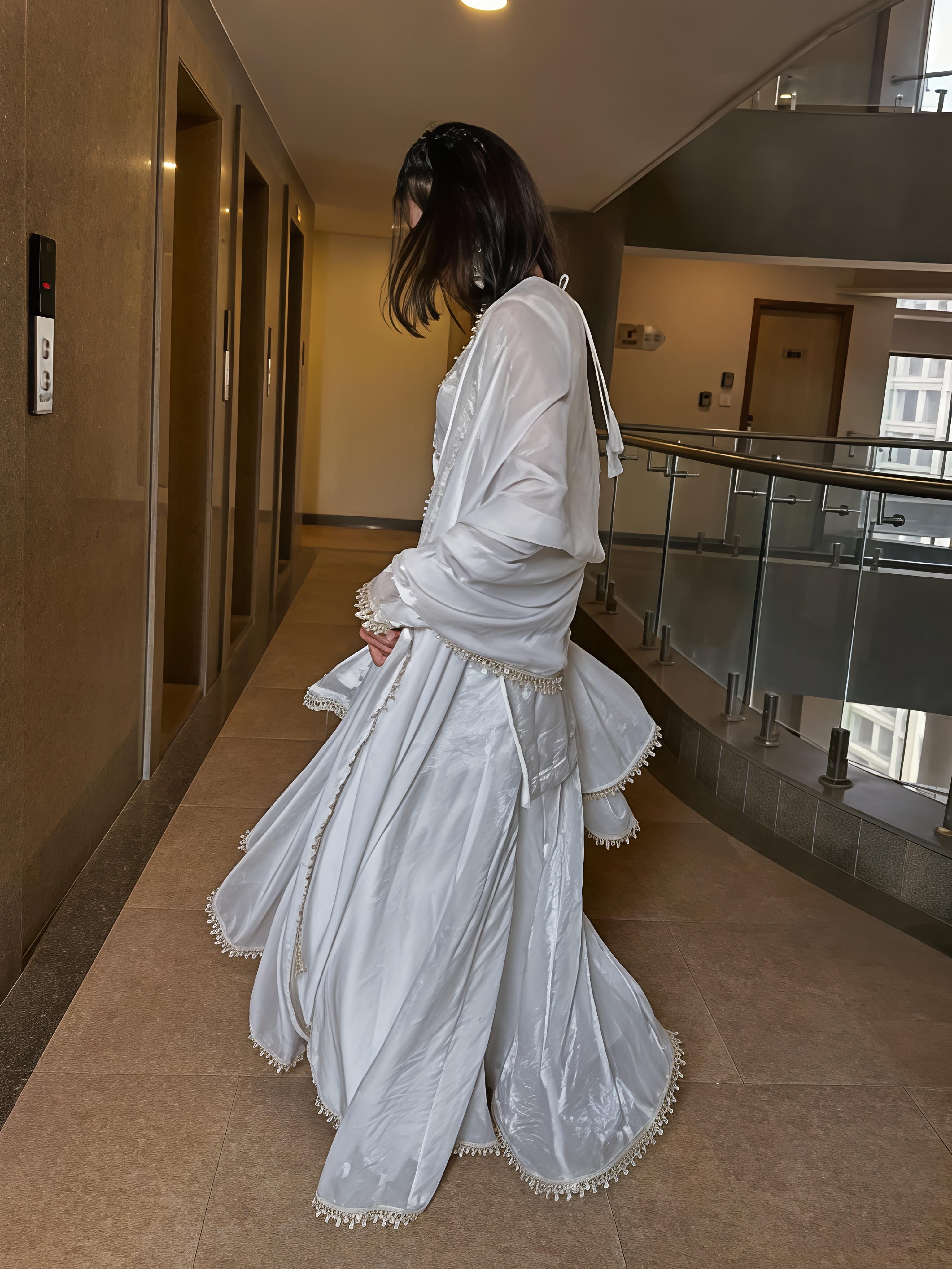 Maalank White Zimichu Satin Suit Set