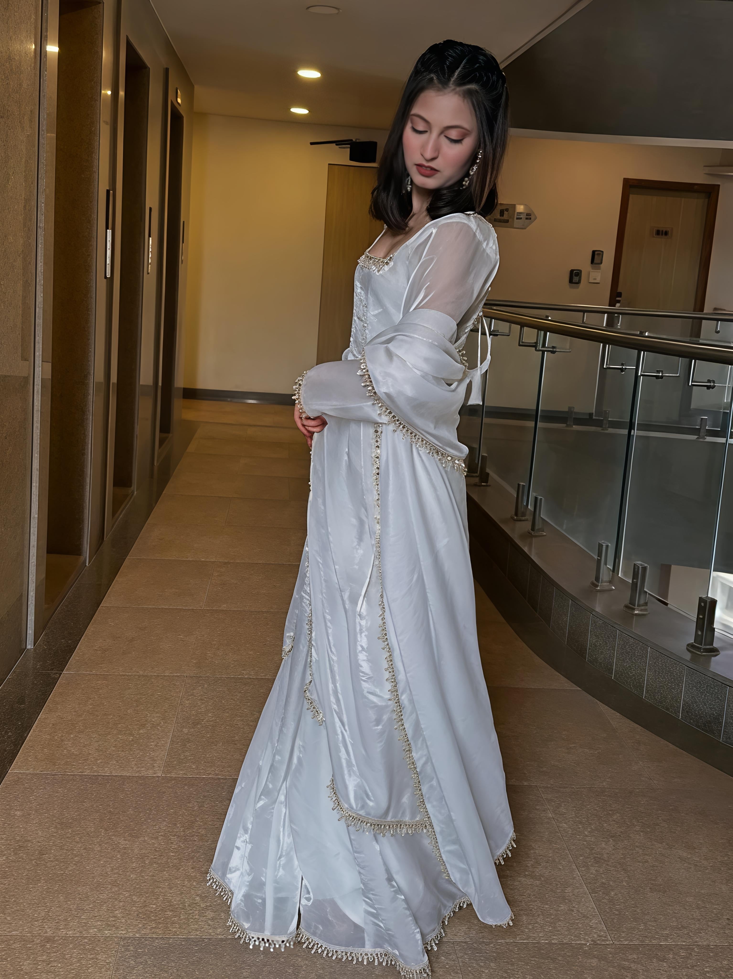 Maalank White Zimichu Satin Suit Set
