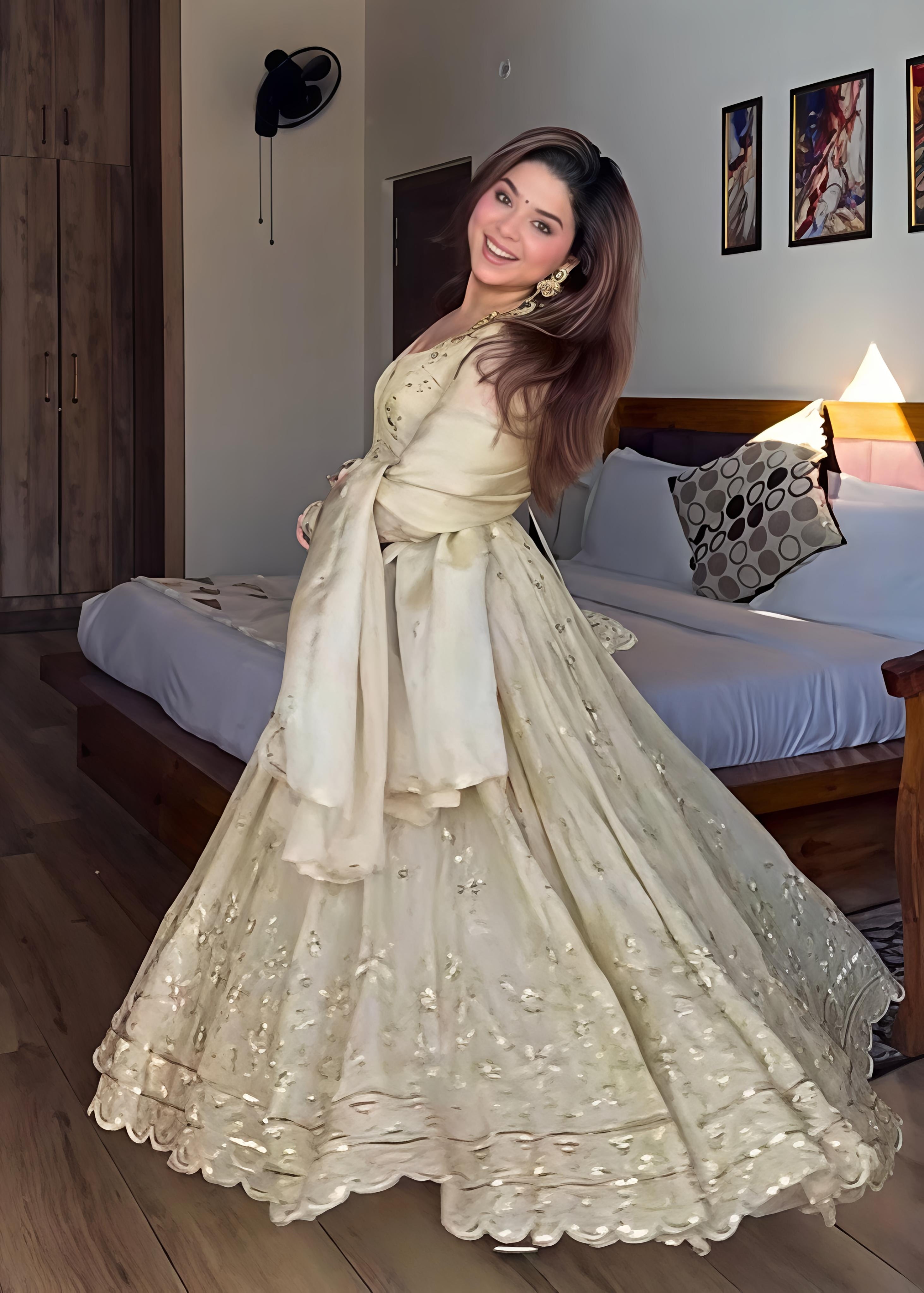 Anjali White Stylish Anarkali Suit Set