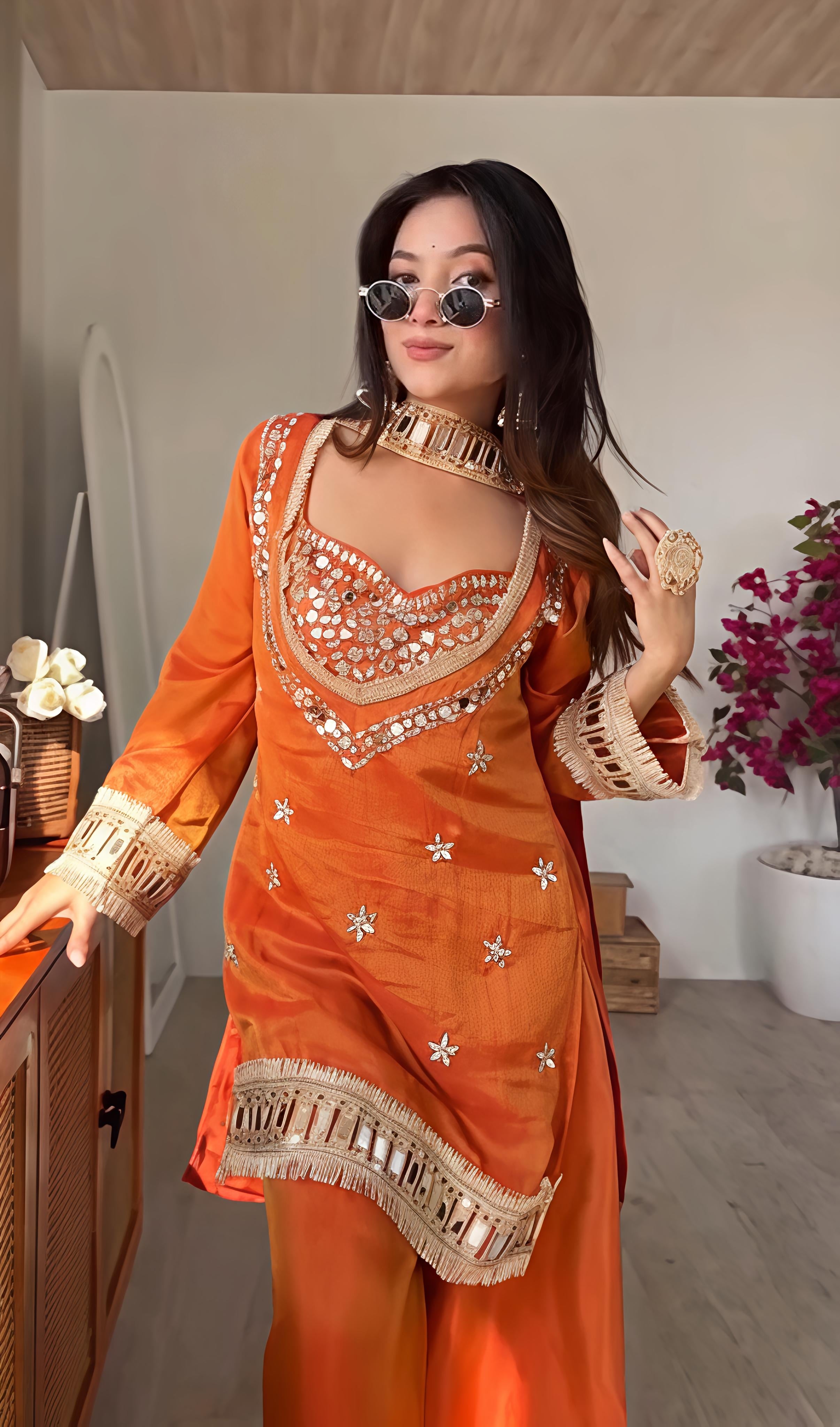 Rust Orange-Premium Tissue 4-Piece Bustier Set